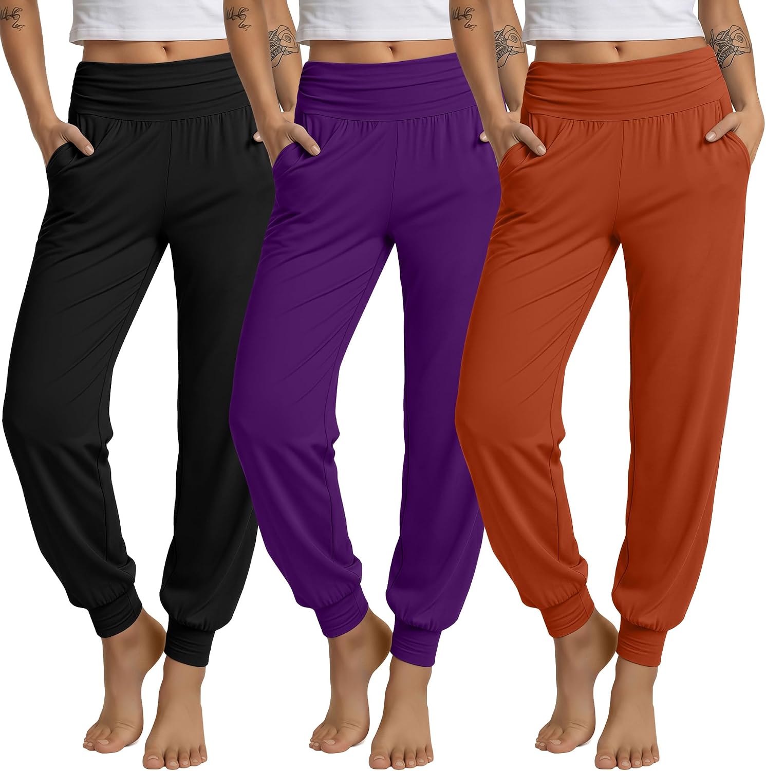3 Pack Women's Lounge Pants Cozy Yoga Joggers with Pockets High Waisted Workout Lightweight Sweatpants Loose Fit Pants