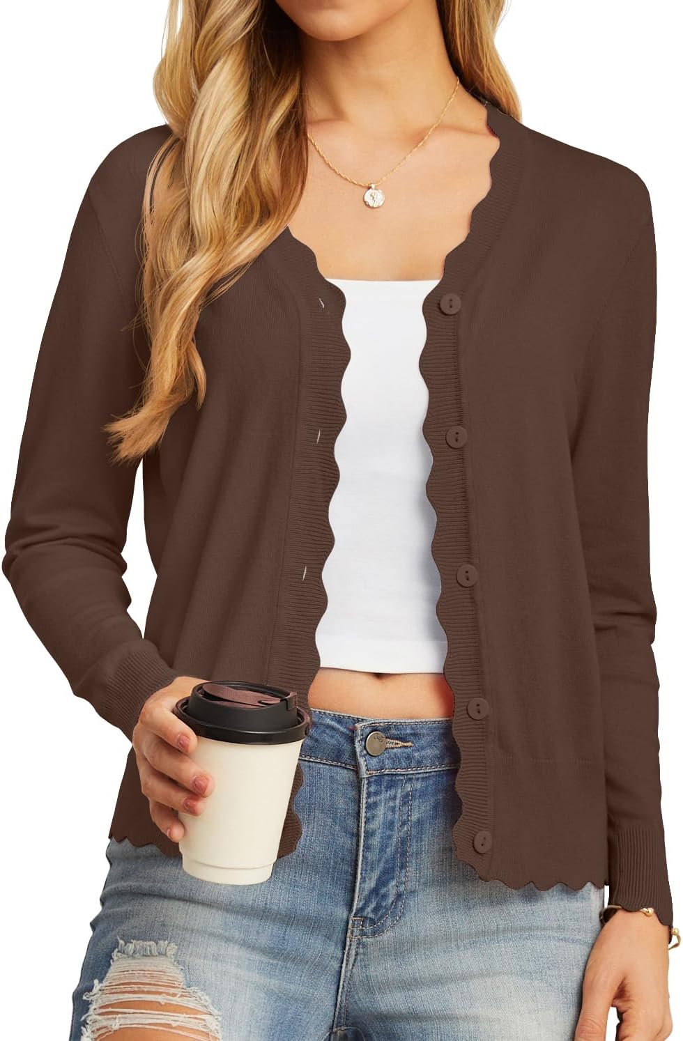 Women's Long Sleeve V-Neck Button Down Cardigan Knit Shrugs Sweater