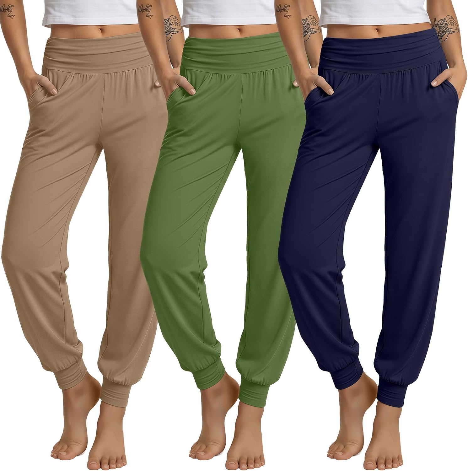 3 Pack Women's Lounge Pants Cozy Yoga Joggers with Pockets High Waisted Workout Lightweight Sweatpants Loose Fit Pants