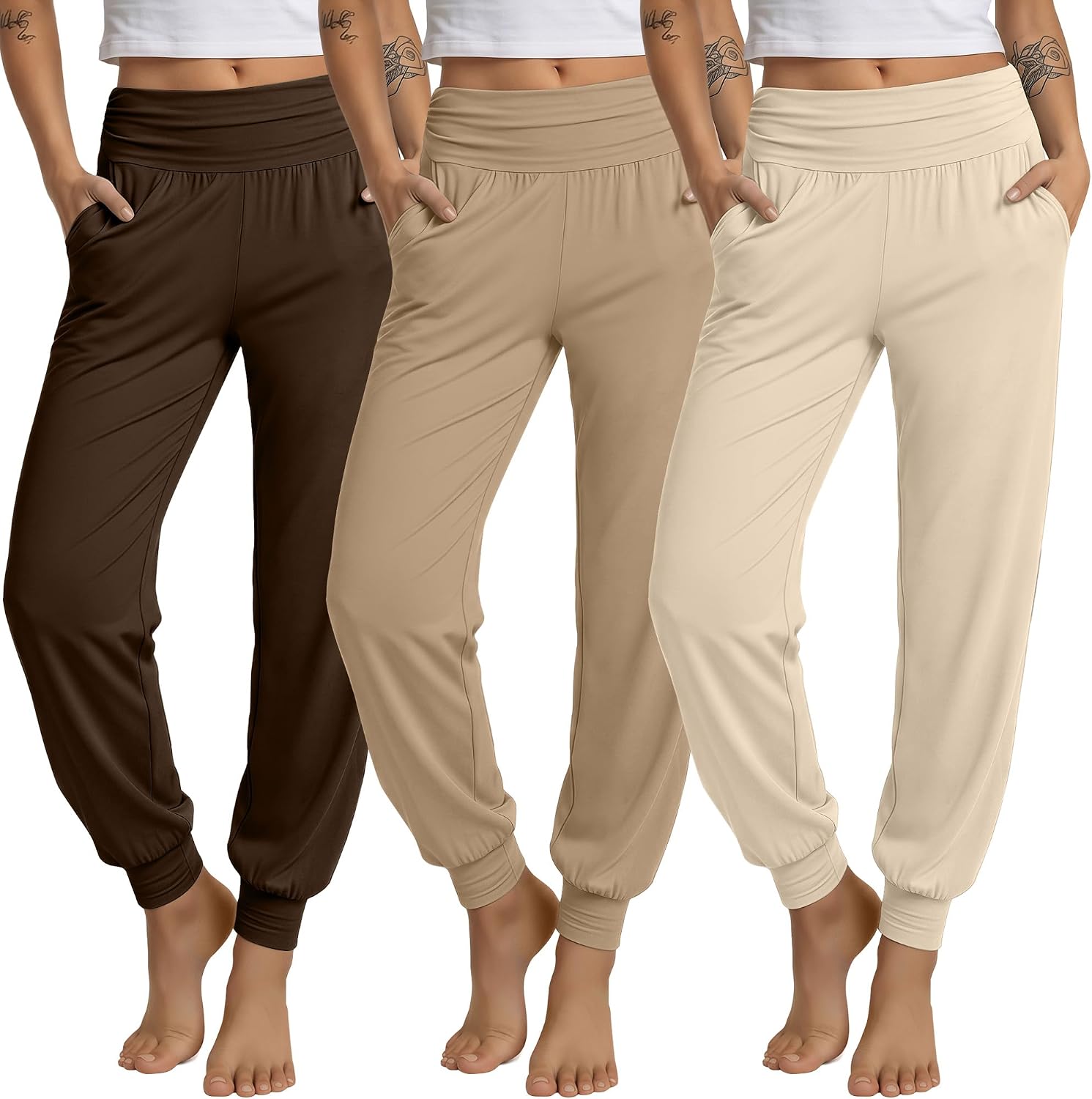 3 Pack Women's Lounge Pants Cozy Yoga Joggers with Pockets High Waisted Workout Lightweight Sweatpants Loose Fit Pants