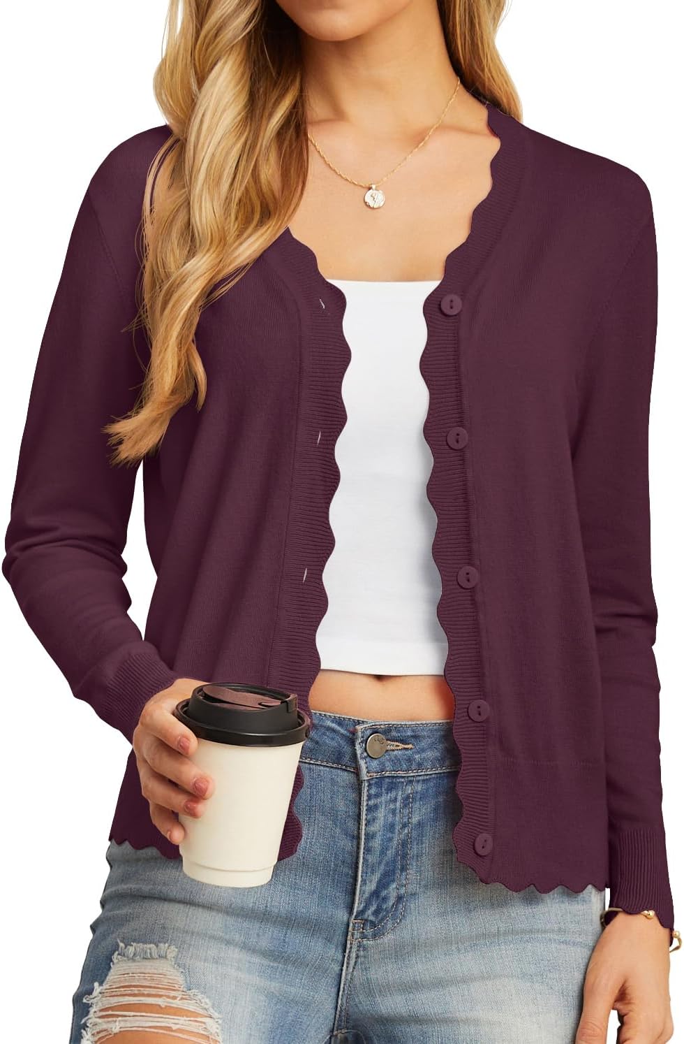 Women's Long Sleeve V-Neck Button Down Cardigan Knit Shrugs Sweater