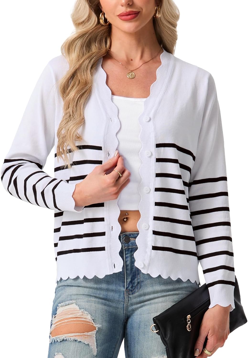Women's Long Sleeve V-Neck Button Down Cardigan Knit Shrugs Sweater