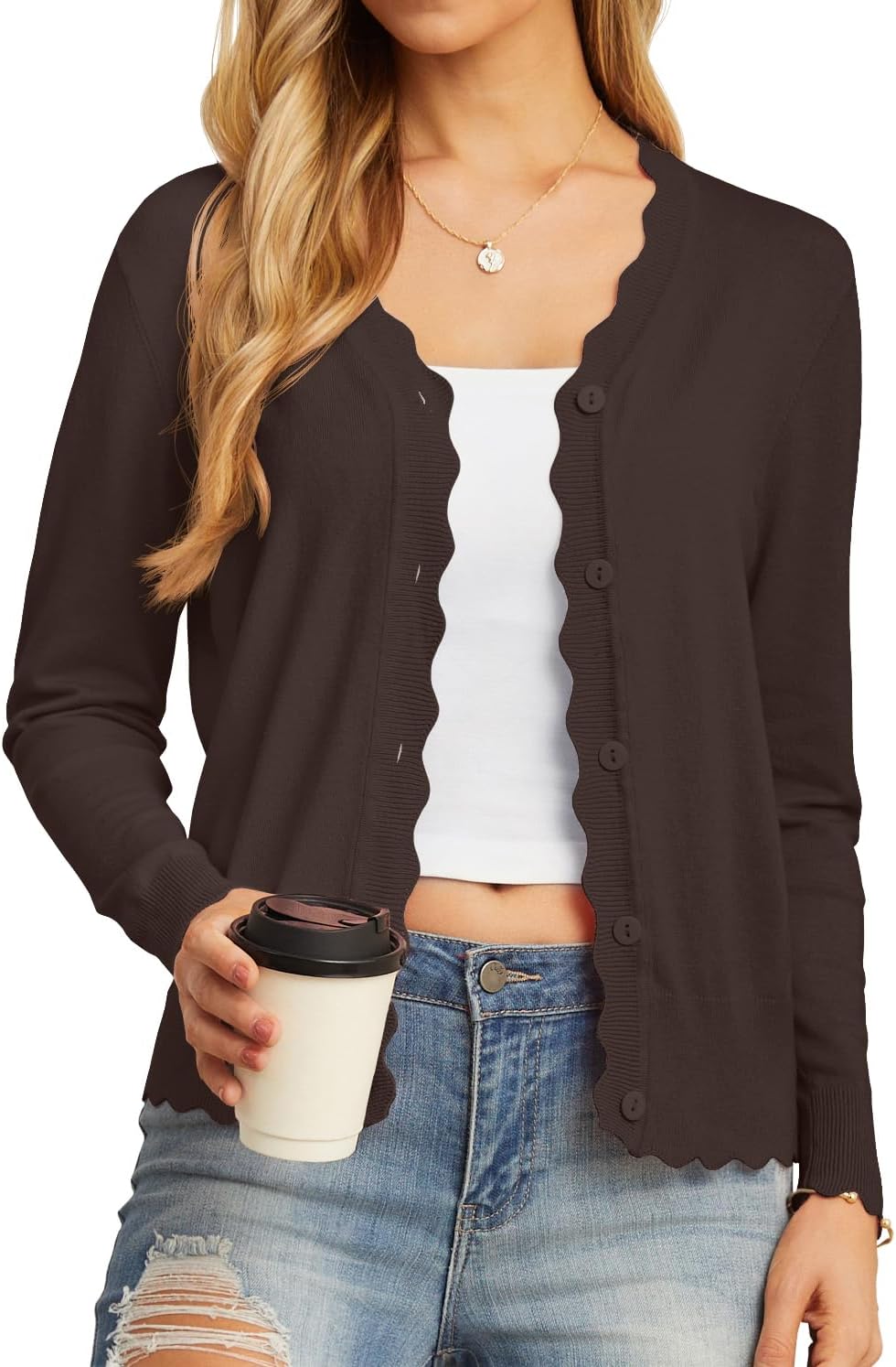 Women's Long Sleeve V-Neck Button Down Cardigan Knit Shrugs Sweater