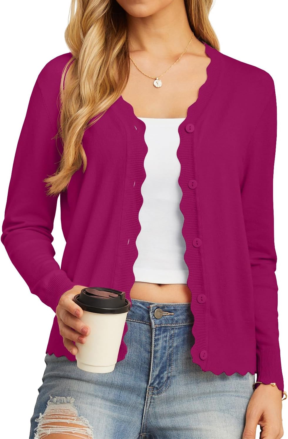 Women's Long Sleeve V-Neck Button Down Cardigan Knit Shrugs Sweater
