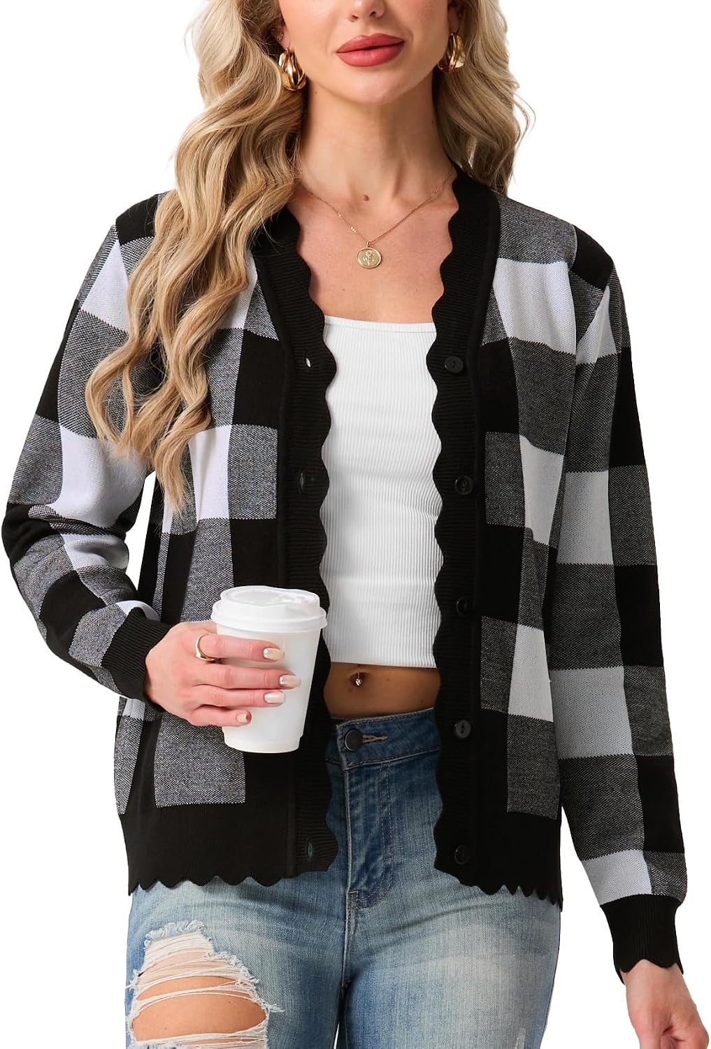 Women's Long Sleeve V-Neck Button Down Cardigan Knit Shrugs Sweater