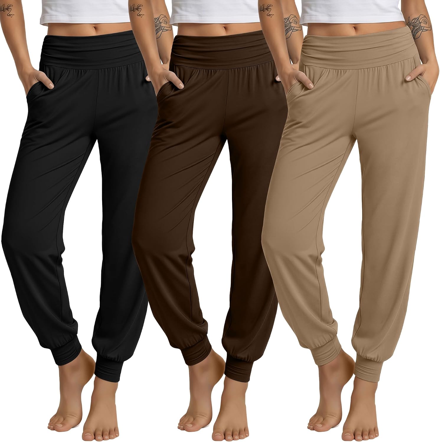3 Pack Women's Lounge Pants Cozy Yoga Joggers with Pockets High Waisted Workout Lightweight Sweatpants Loose Fit Pants