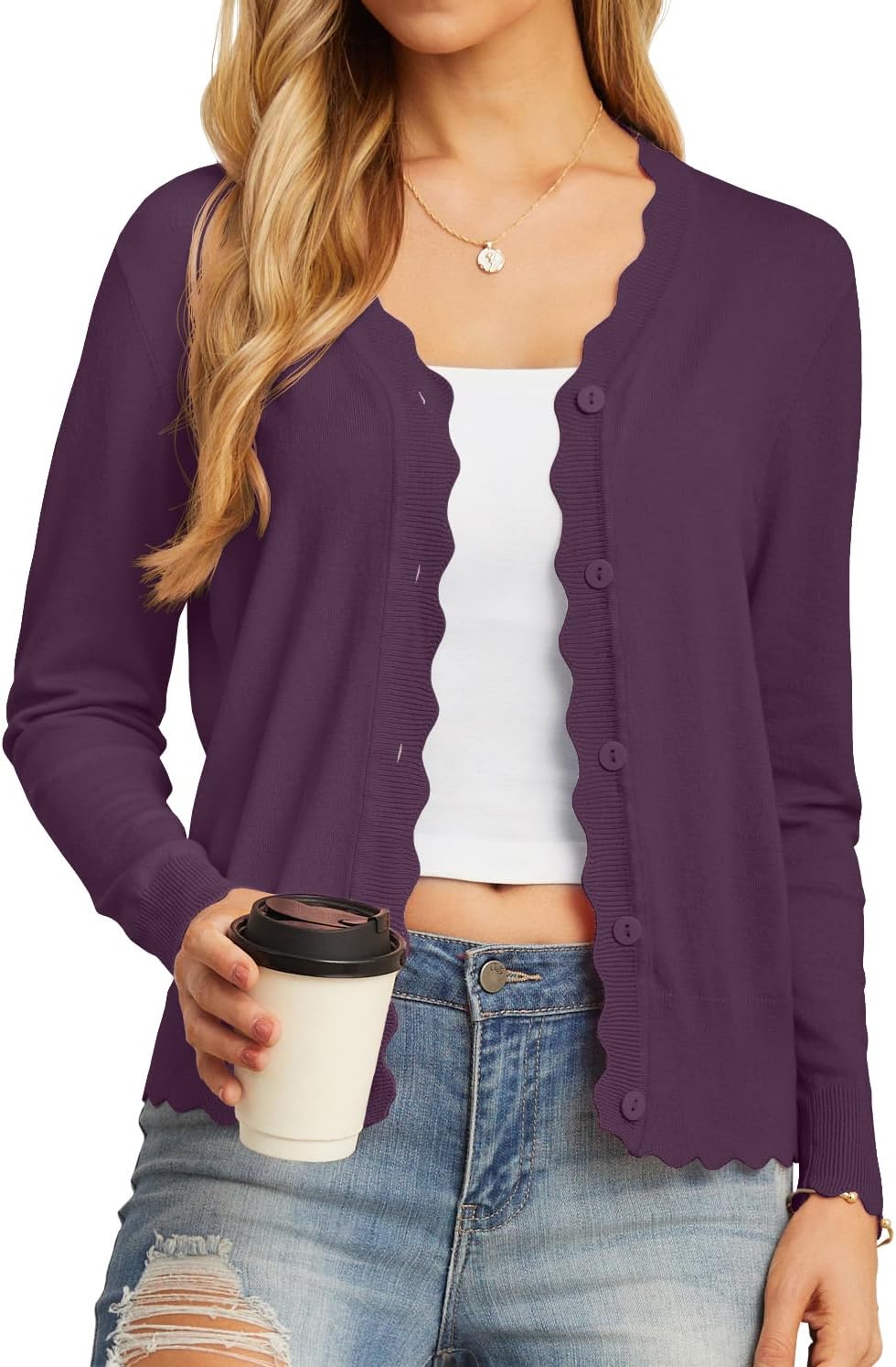 Women's Long Sleeve V-Neck Button Down Cardigan Knit Shrugs Sweater
