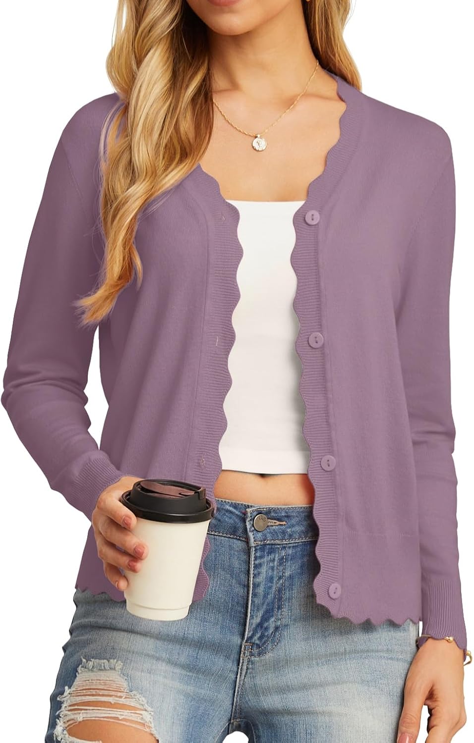 Women's Long Sleeve V-Neck Button Down Cardigan Knit Shrugs Sweater
