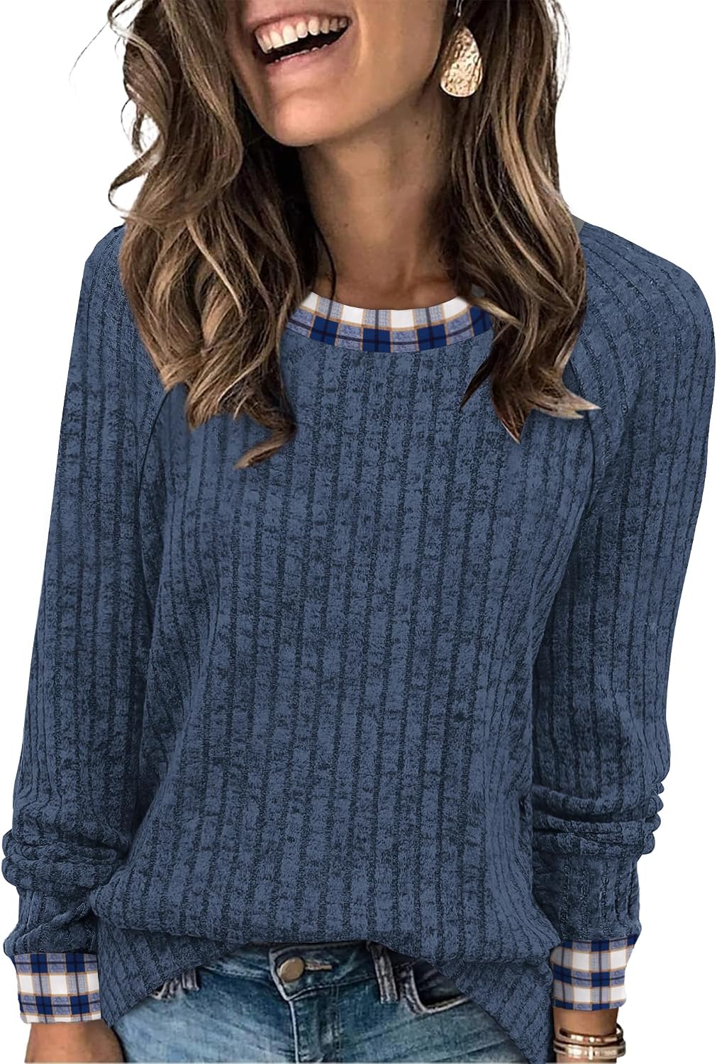 Long Sleeve Shirts for Women Lightweight Sweaters Fall Outfits 2026 Color Block Winter Clothing Dressy Casual Soft