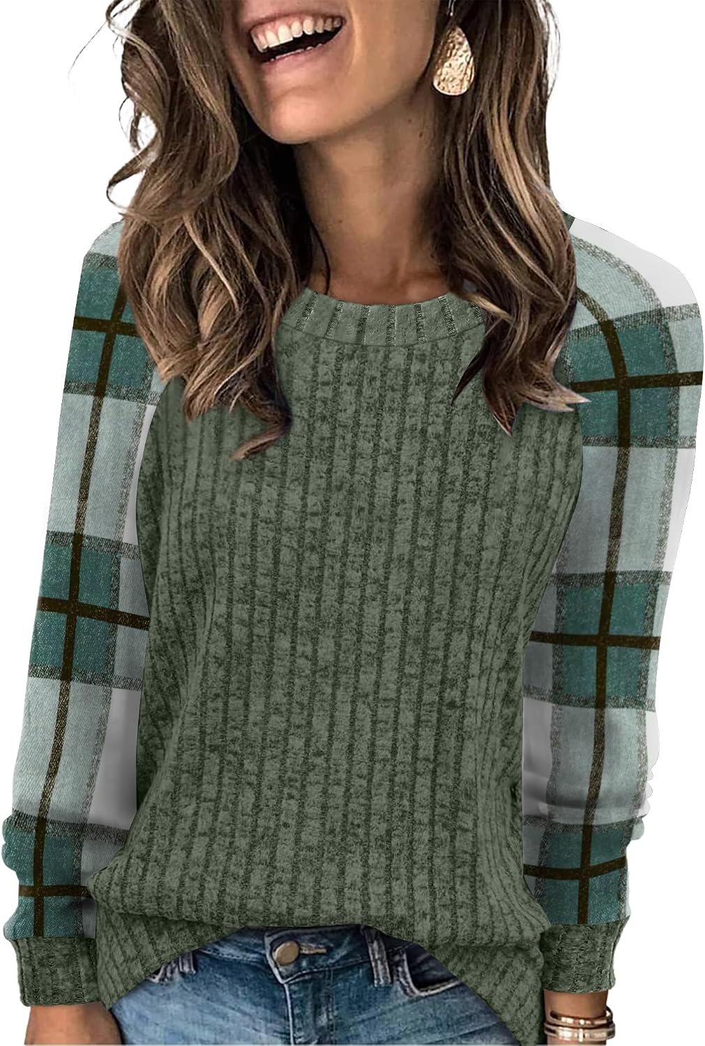 Long Sleeve Shirts for Women Lightweight Sweaters Fall Outfits 2026 Color Block Winter Clothing Dressy Casual Soft