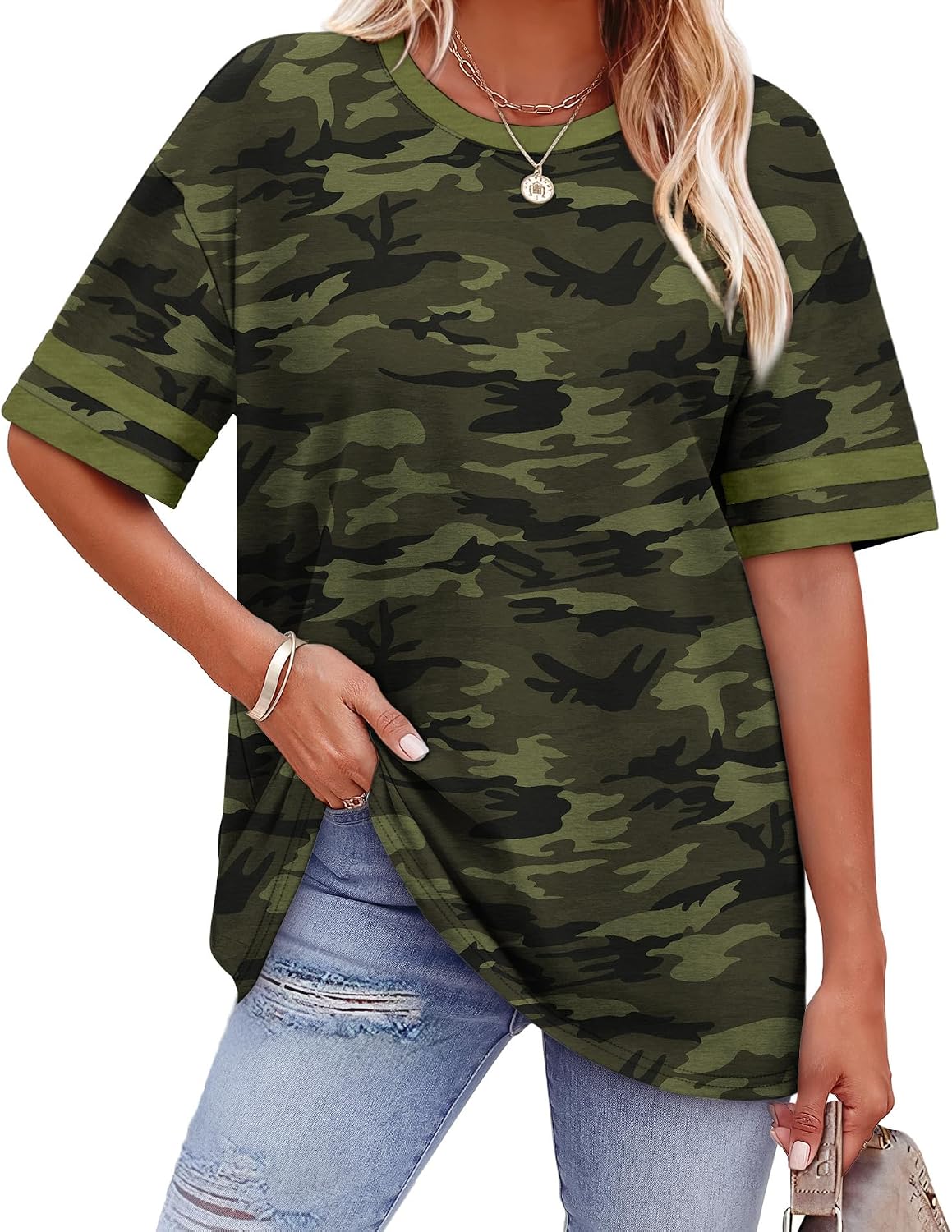 Womens T Shirts Loose Fit Short Sleeve Tees Crew Neck Color Block Summer Tops 2026 Fashion