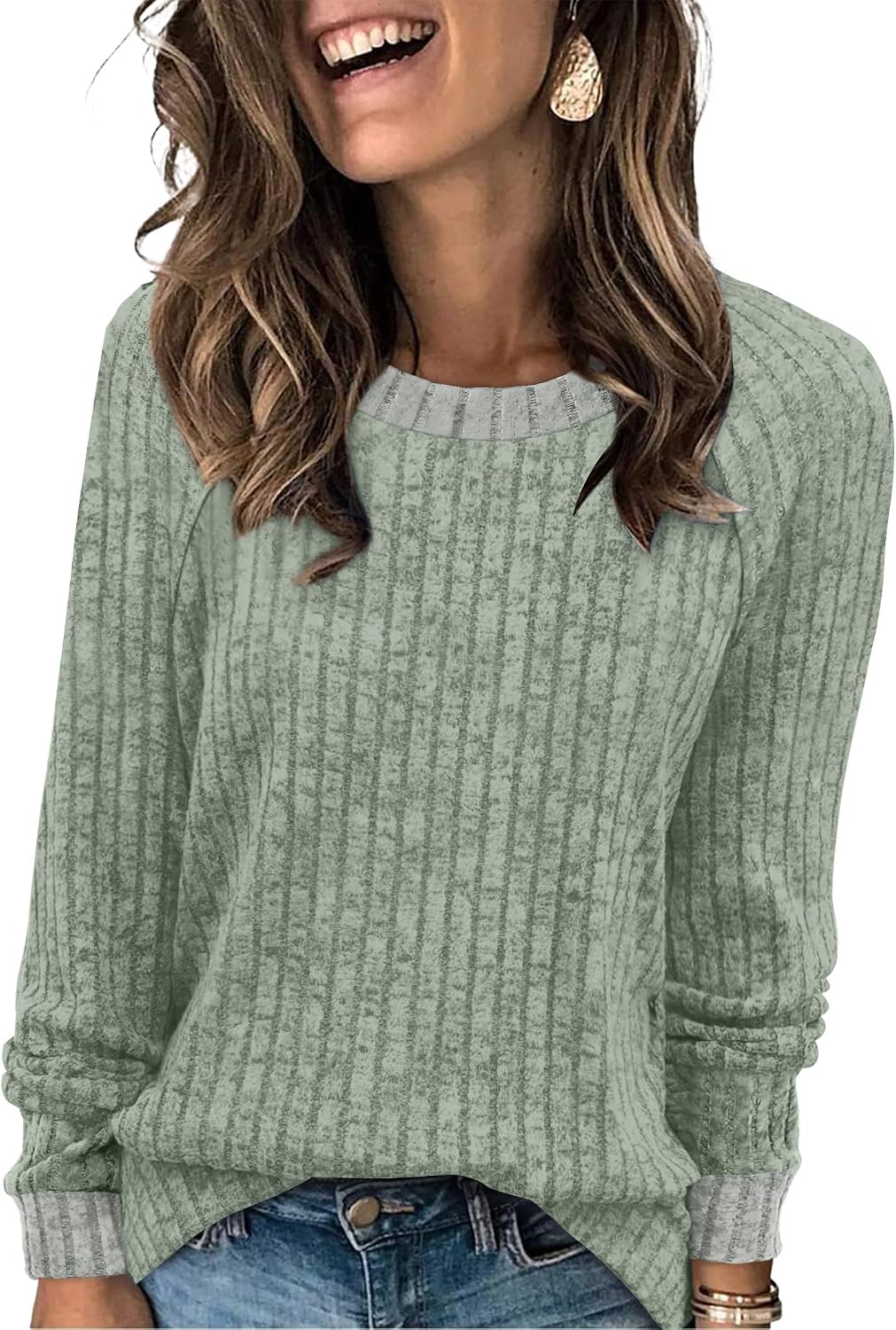 Long Sleeve Shirts for Women Lightweight Sweaters Fall Outfits 2026 Color Block Winter Clothing Dressy Casual Soft