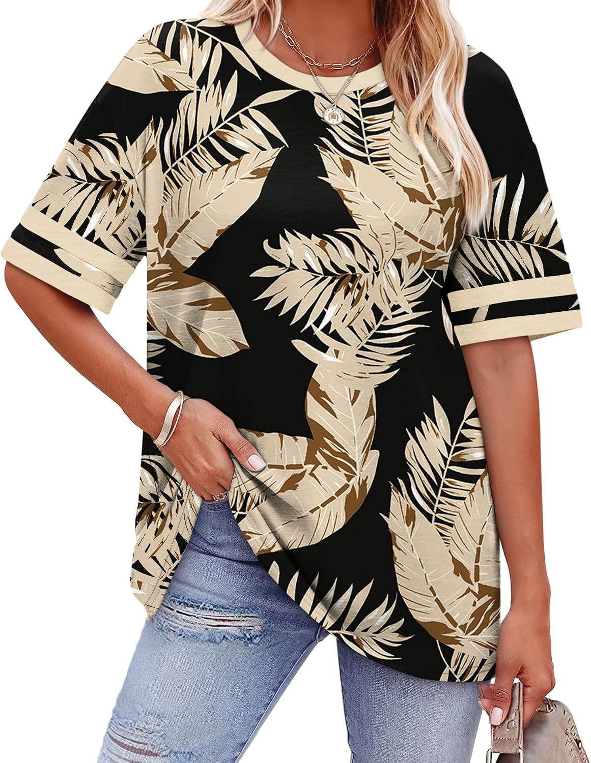 Womens T Shirts Loose Fit Short Sleeve Tees Crew Neck Color Block Summer Tops 2026 Fashion