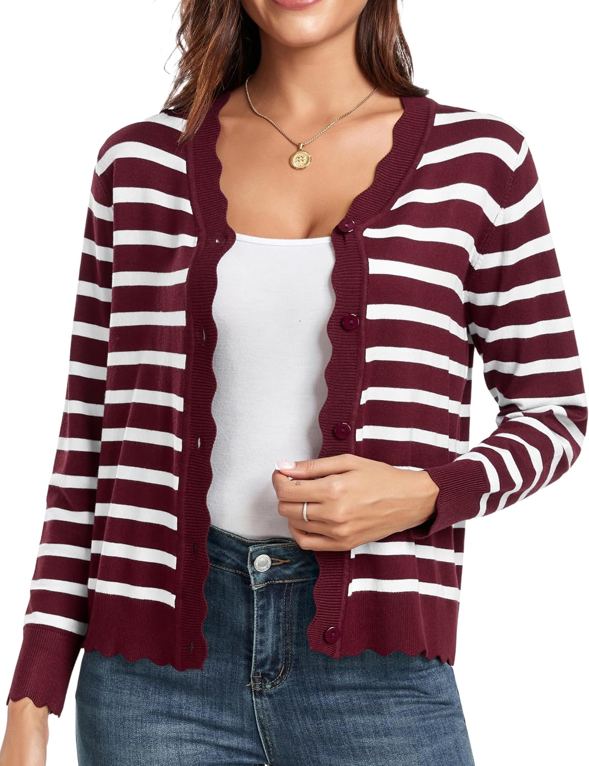 Women's Long Sleeve V-Neck Button Down Cardigan Knit Shrugs Sweater