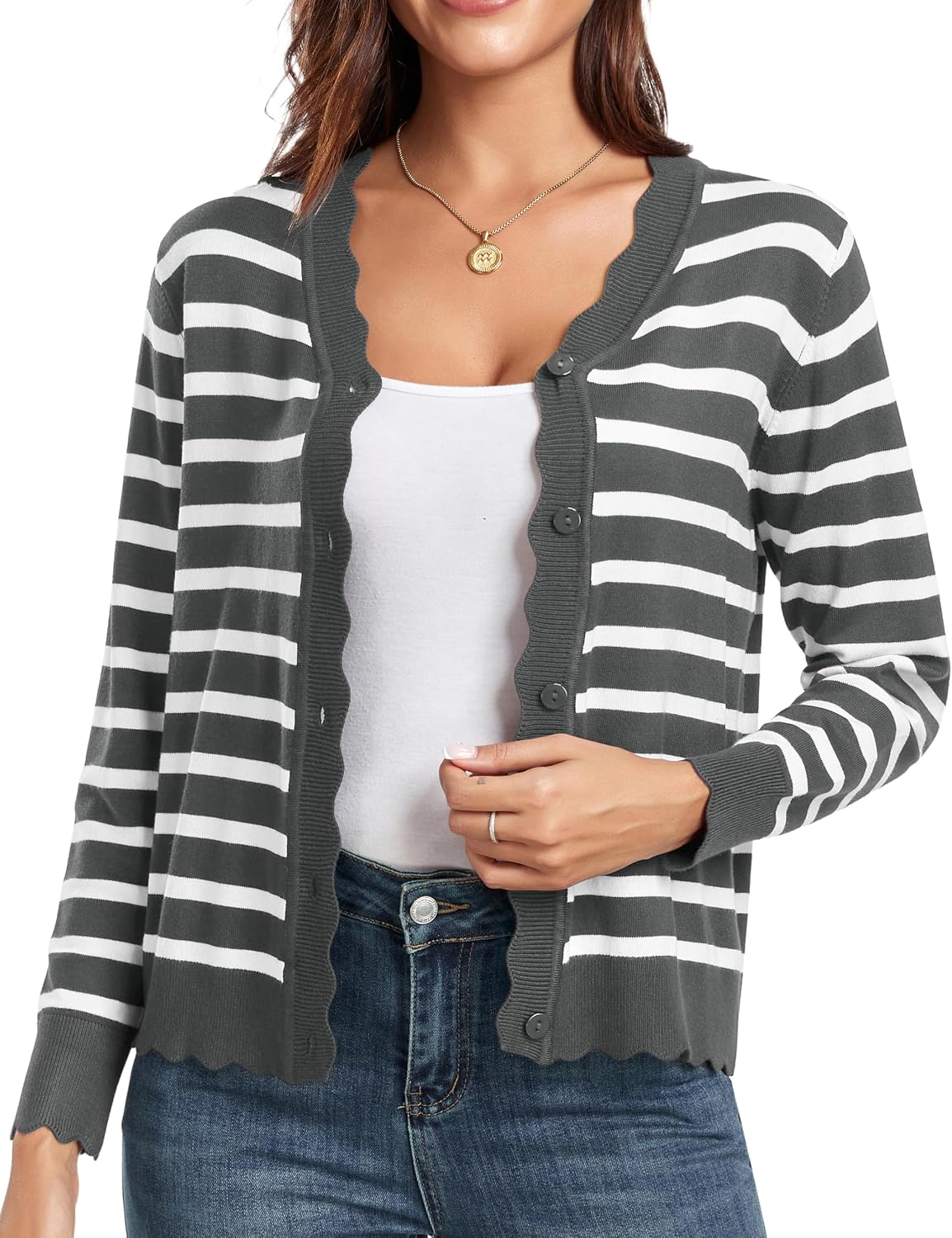 Women's Long Sleeve V-Neck Button Down Cardigan Knit Shrugs Sweater