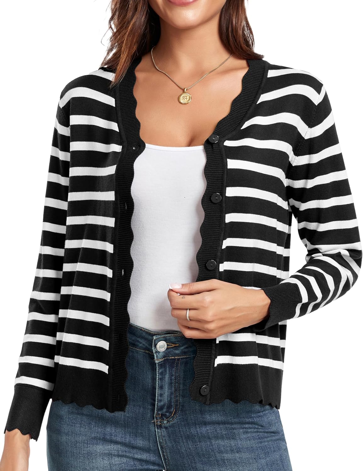 Women's Long Sleeve V-Neck Button Down Cardigan Knit Shrugs Sweater