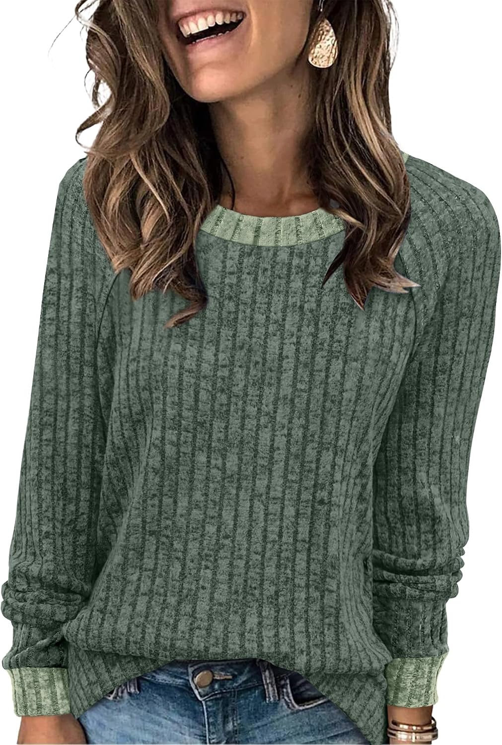 Long Sleeve Shirts for Women Lightweight Sweaters Fall Outfits 2026 Color Block Winter Clothing Dressy Casual Soft