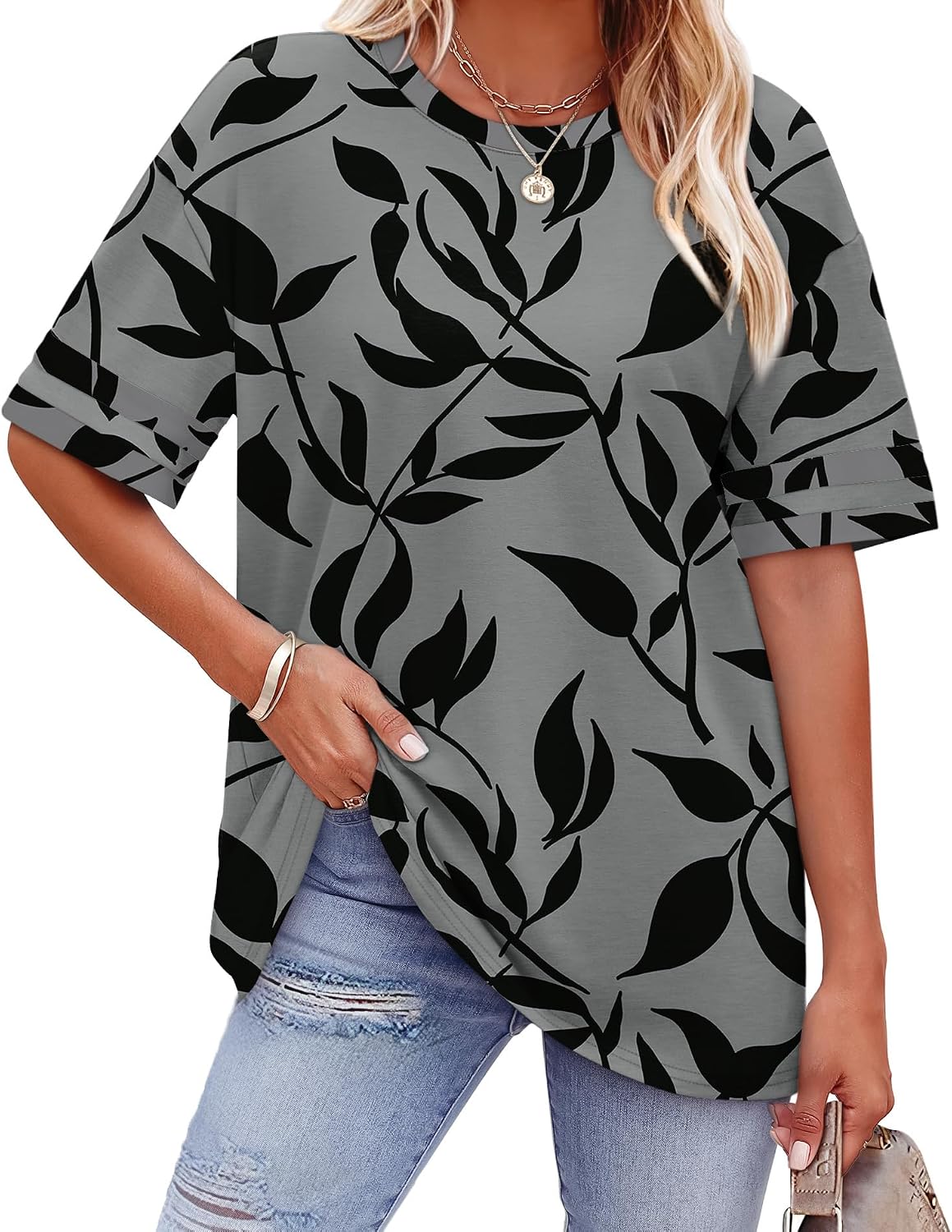 Womens T Shirts Loose Fit Short Sleeve Tees Crew Neck Color Block Summer Tops 2026 Fashion