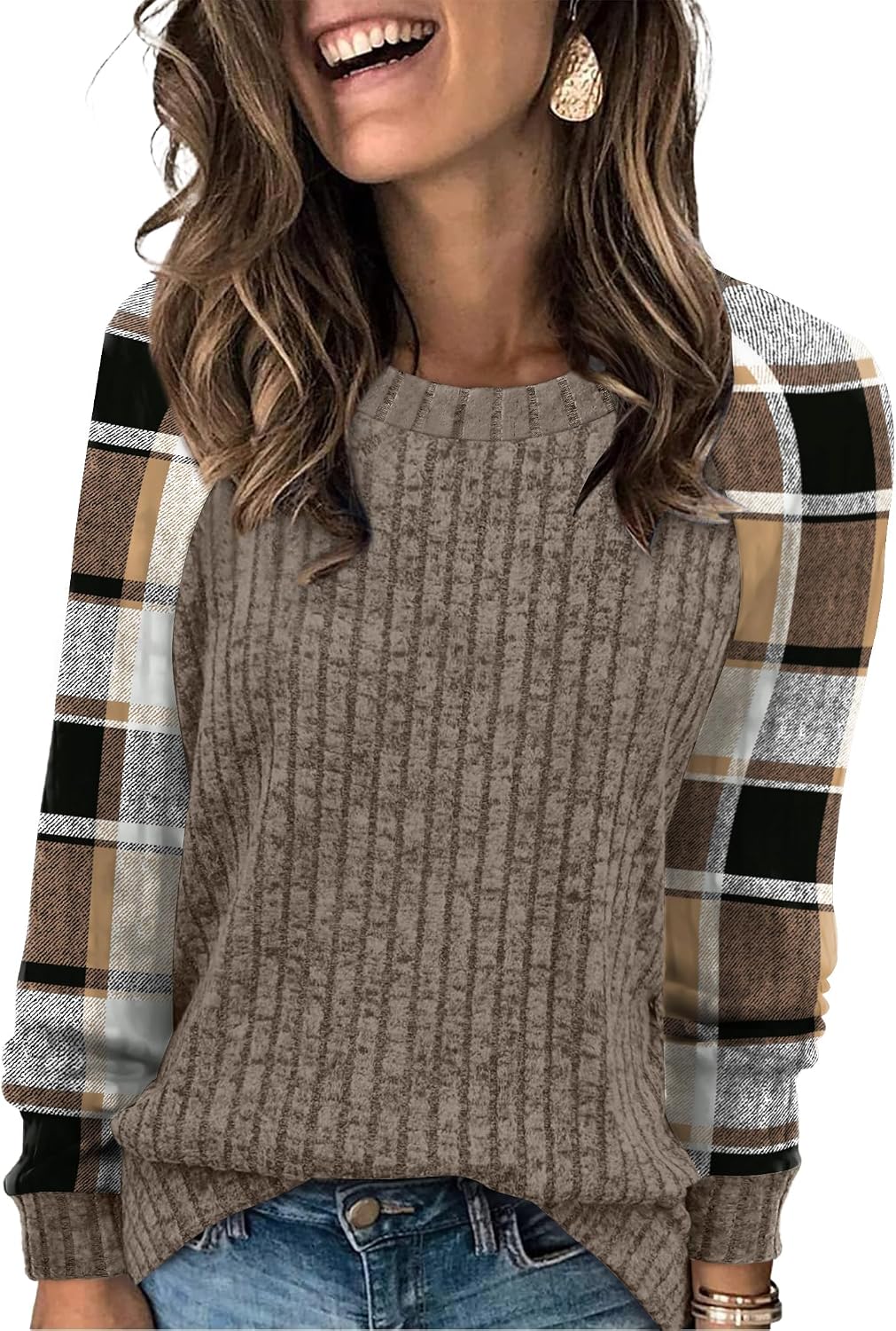 Long Sleeve Shirts for Women Lightweight Sweaters Fall Outfits 2026 Color Block Winter Clothing Dressy Casual Soft