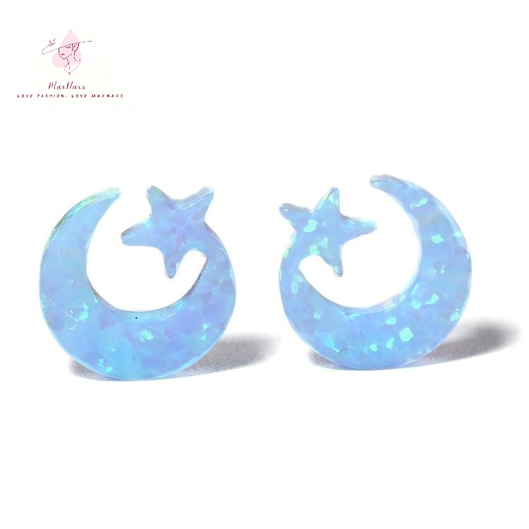 wholesale Lovely Blue Fire Moon and Star Synthetic Opal Loose Gems Stone Charms for Jewelry Making