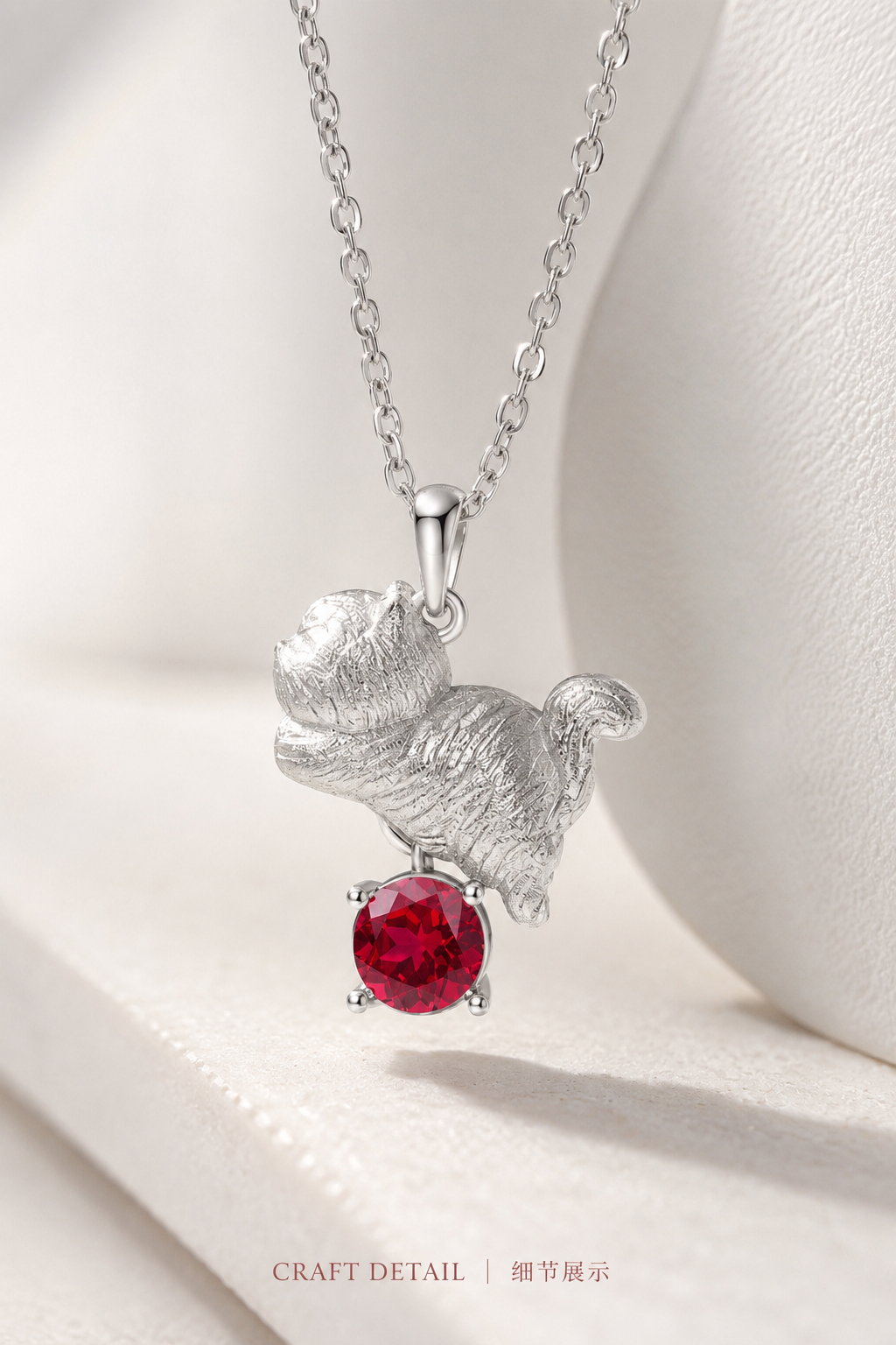 wholesale 925 sterling silver daily pulling method cultivated ruby stone animal necklace