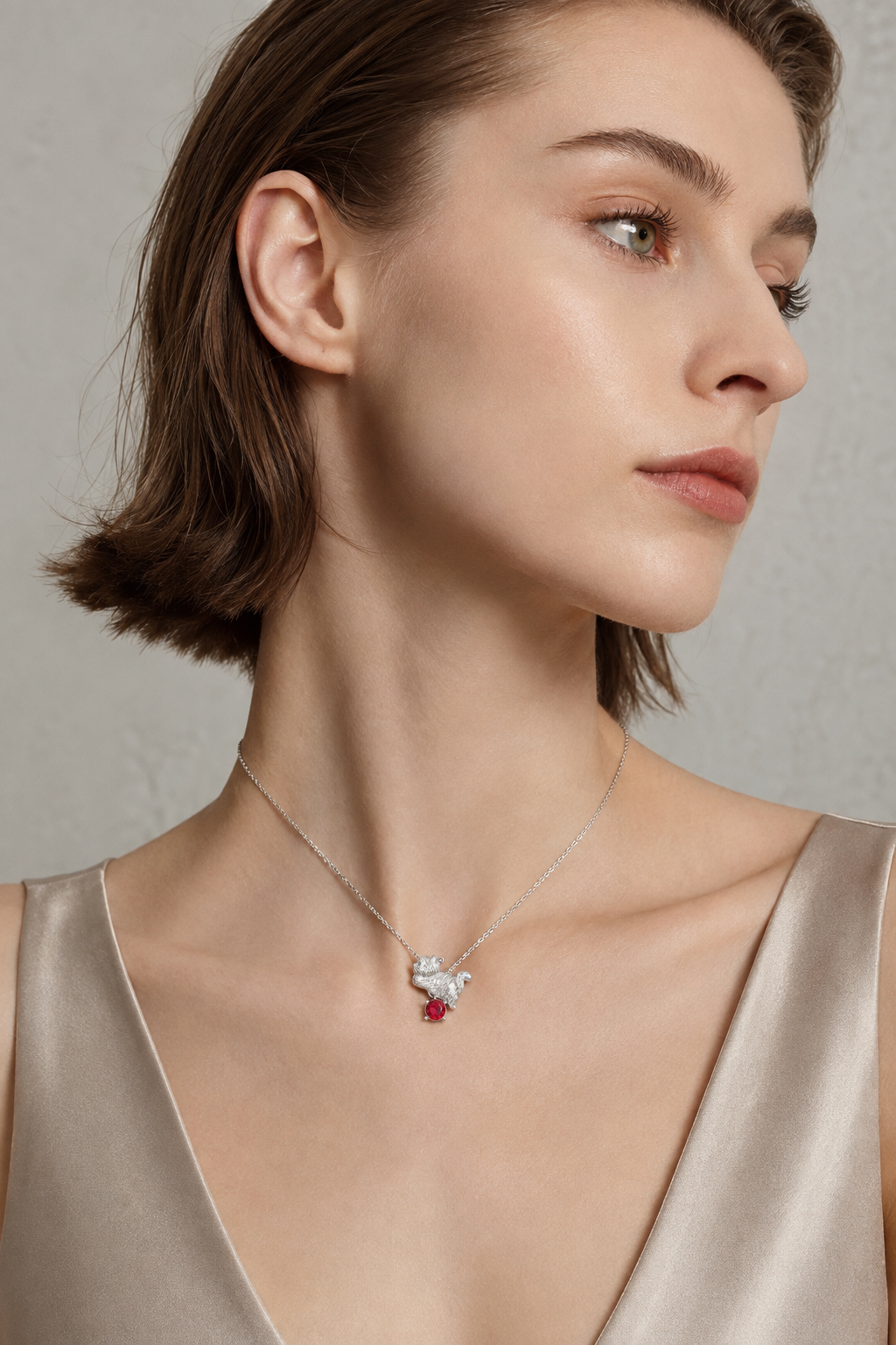 wholesale 925 sterling silver daily pulling method cultivated ruby stone animal necklace