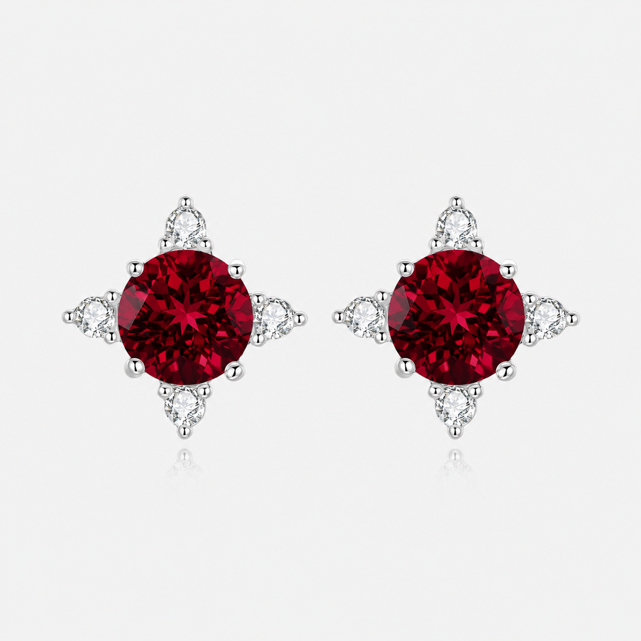 wholesale Pigeon blood lab grown ruby red round stud earrings S925 silver cultivated ruby earrings