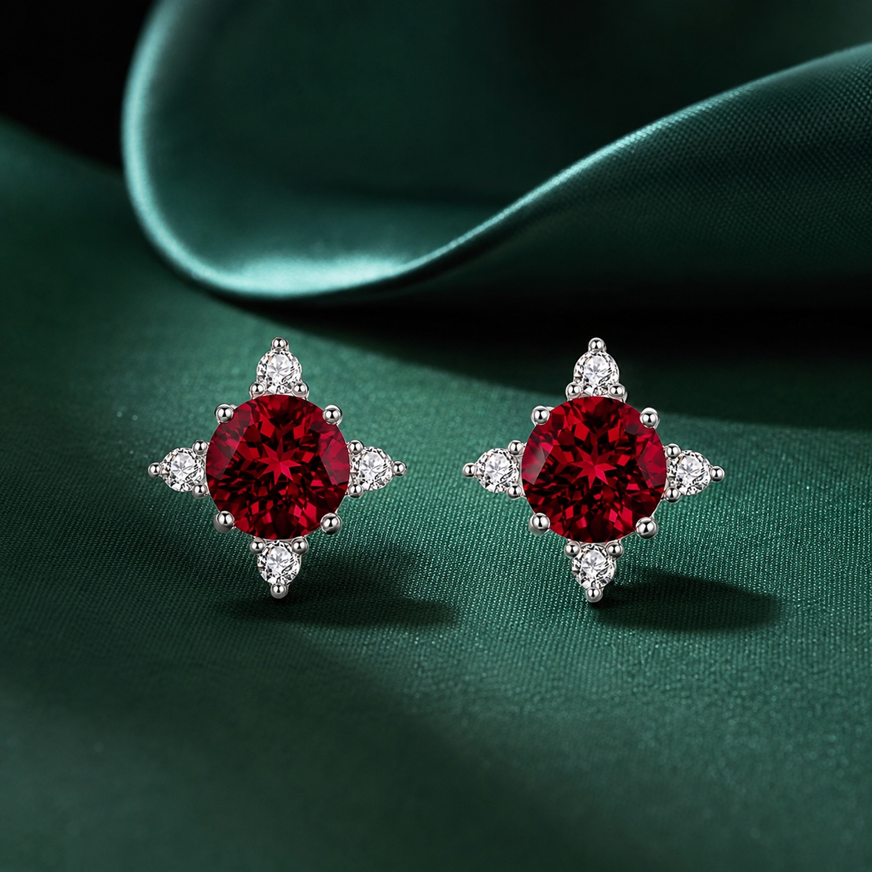 wholesale Pigeon blood lab grown ruby red round stud earrings S925 silver cultivated ruby earrings