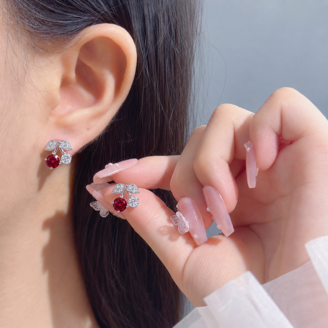 wholesale S925 sterling silver lab grown ruby stud earrings for female
