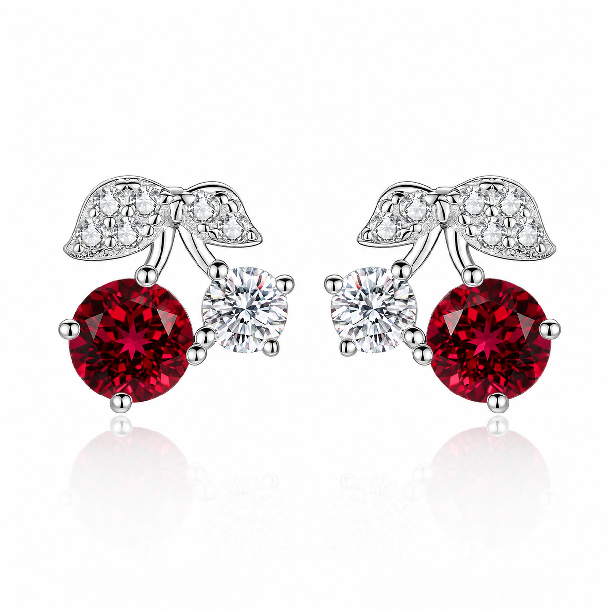 wholesale S925 sterling silver lab grown ruby stud earrings for female