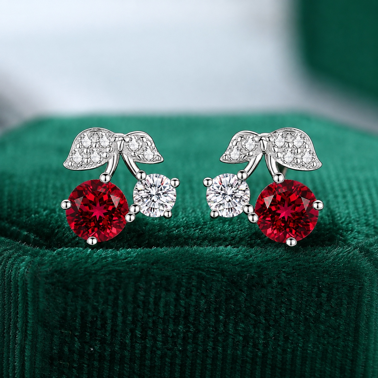 wholesale S925 sterling silver lab grown ruby stud earrings for female