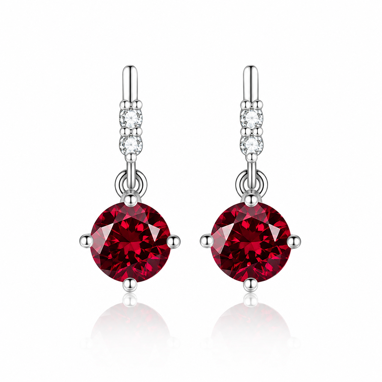 wholesale S925 sterling silver lab grown ruby stud earrings for female breeding pigeons, blood-red round colored gemstone stud earrings
