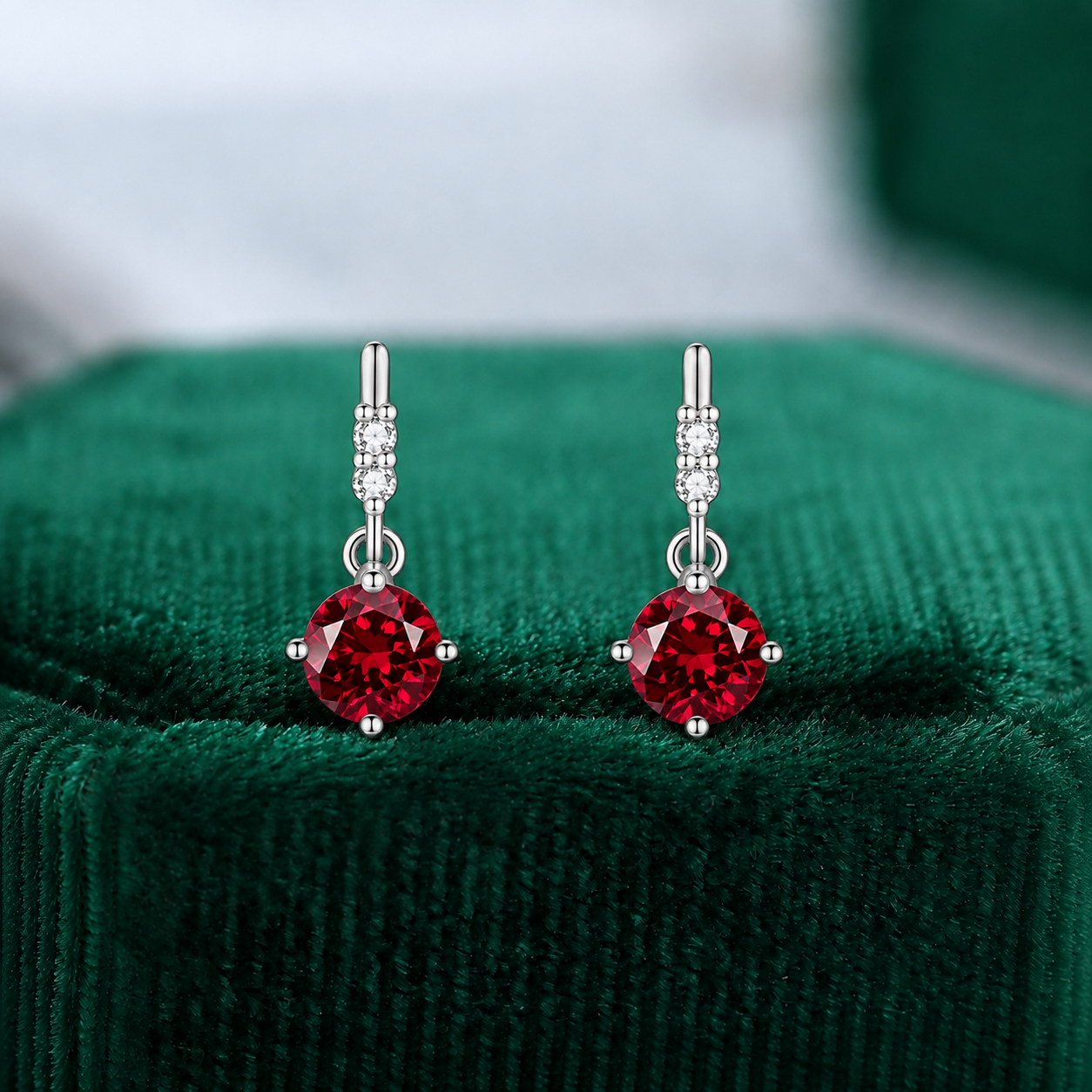 wholesale S925 sterling silver lab grown ruby stud earrings for female breeding pigeons, blood-red round colored gemstone stud earrings