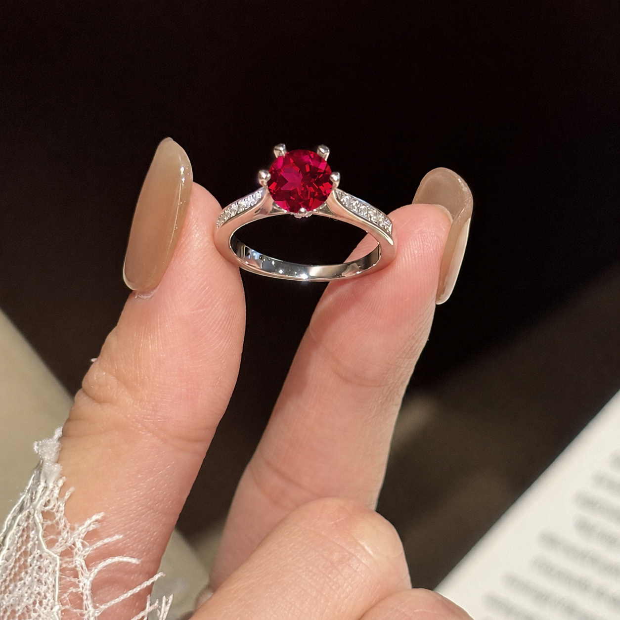 wholesale Pigeon blood 925 pure silver daily pulling method cultivated ruby stone ring