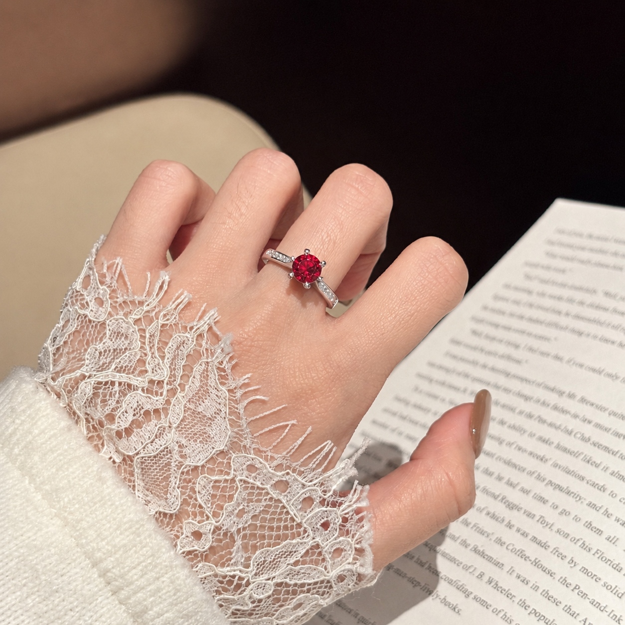 wholesale Pigeon blood 925 pure silver daily pulling method cultivated ruby stone ring