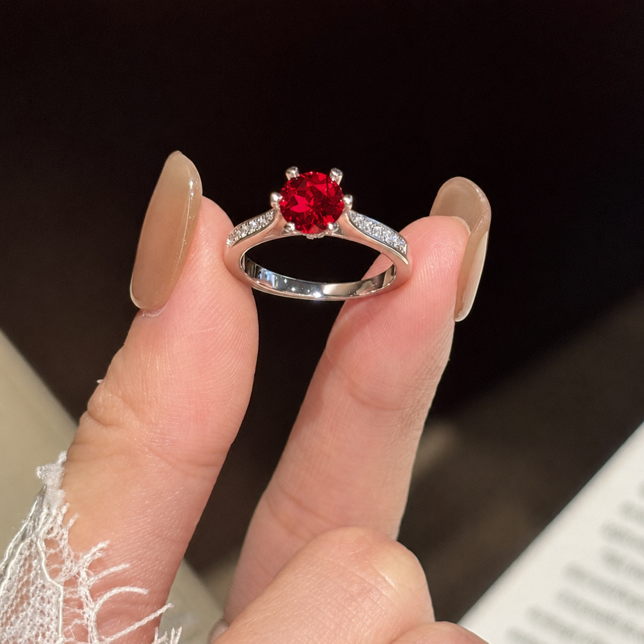 wholesale Pigeon blood 925 pure silver daily pulling method cultivated ruby stone ring