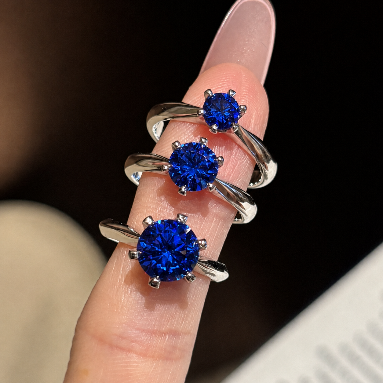 wholesale 925 sterling silver tile-cultivated lab grown sapphire royal blue round stone ring