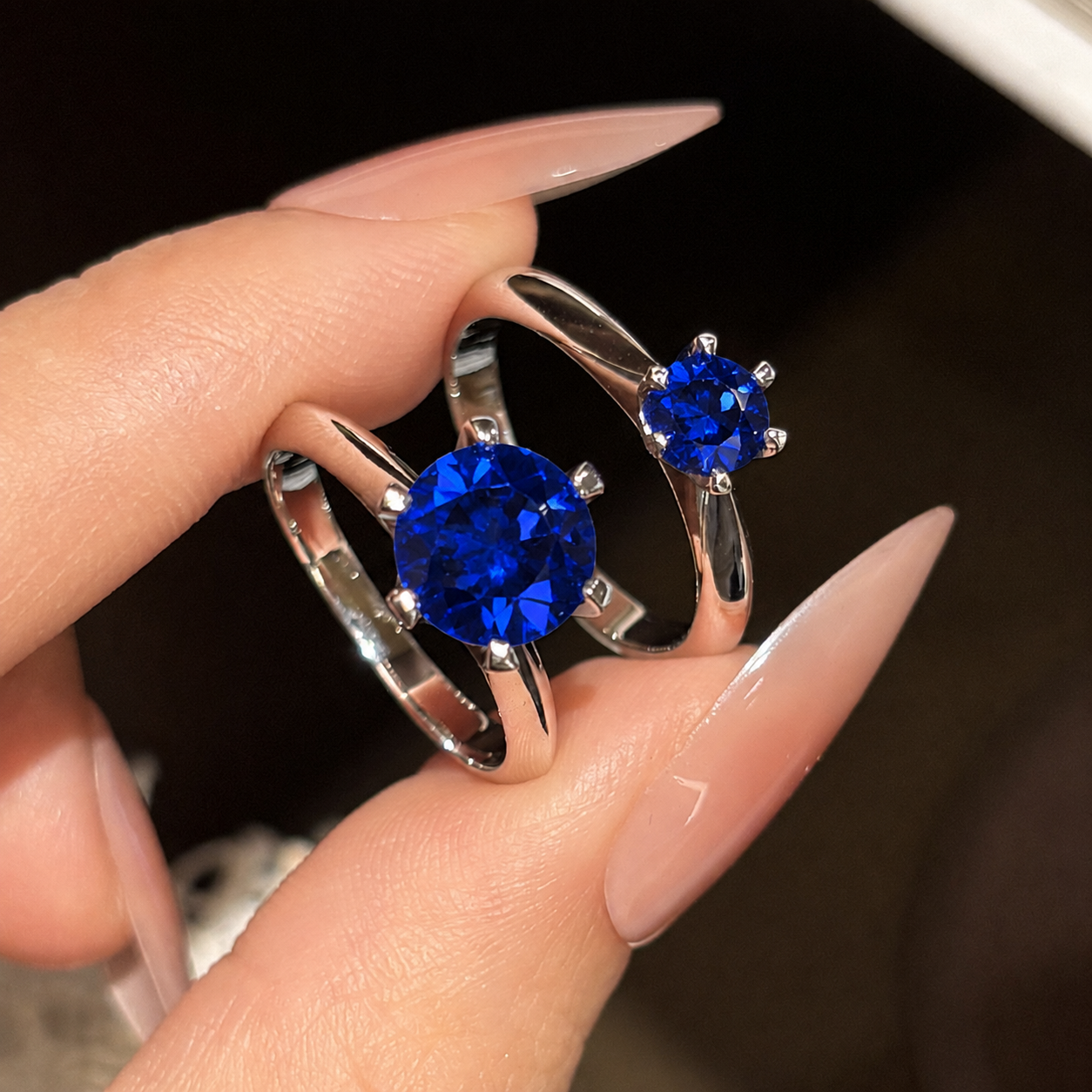 wholesale 925 sterling silver tile-cultivated lab grown sapphire royal blue round stone ring