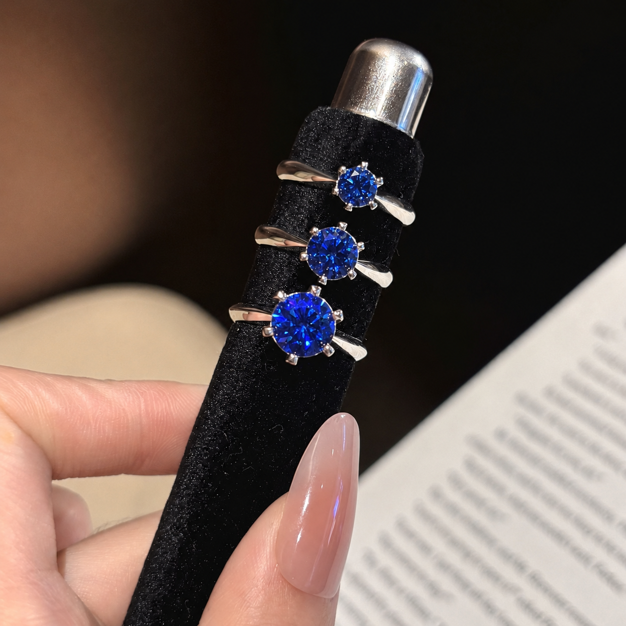 wholesale 925 sterling silver tile-cultivated lab grown sapphire royal blue round stone ring