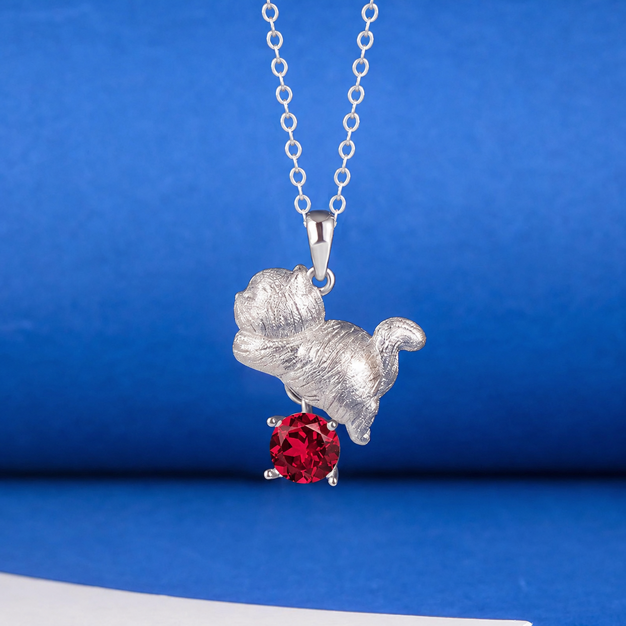 wholesale 925 sterling silver daily pulling method cultivated ruby stone animal necklace