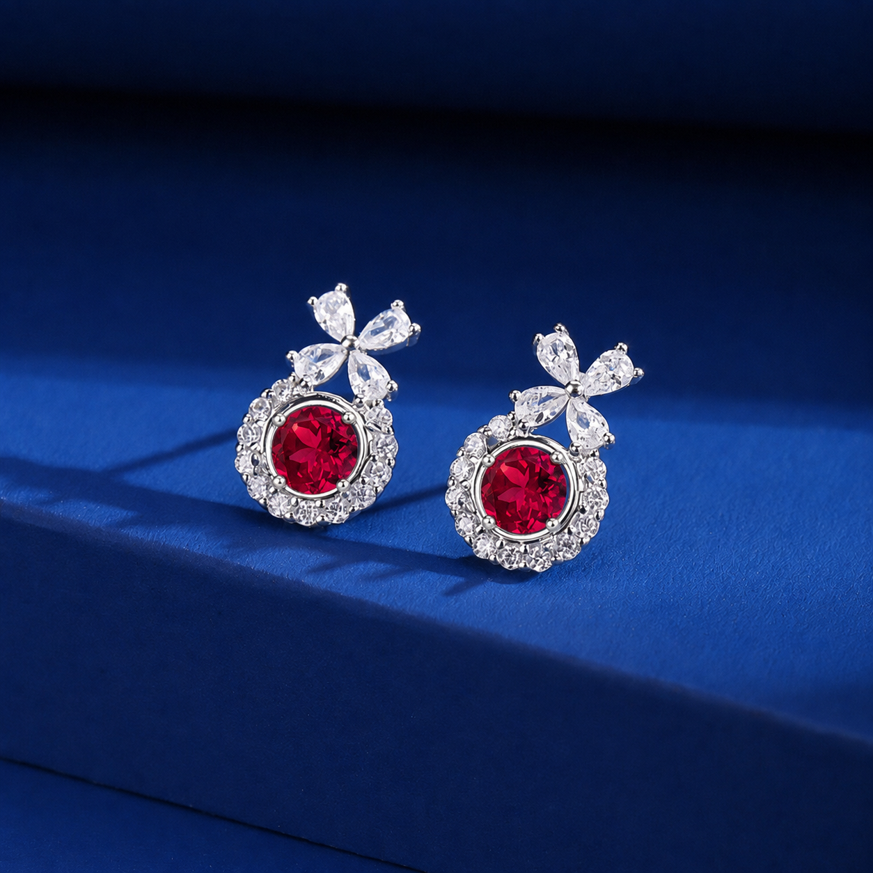 wholesale Light luxury stud earrings for women, pigeon blood 925 sterling silver, round ruby earrings cultivated by the lifting method