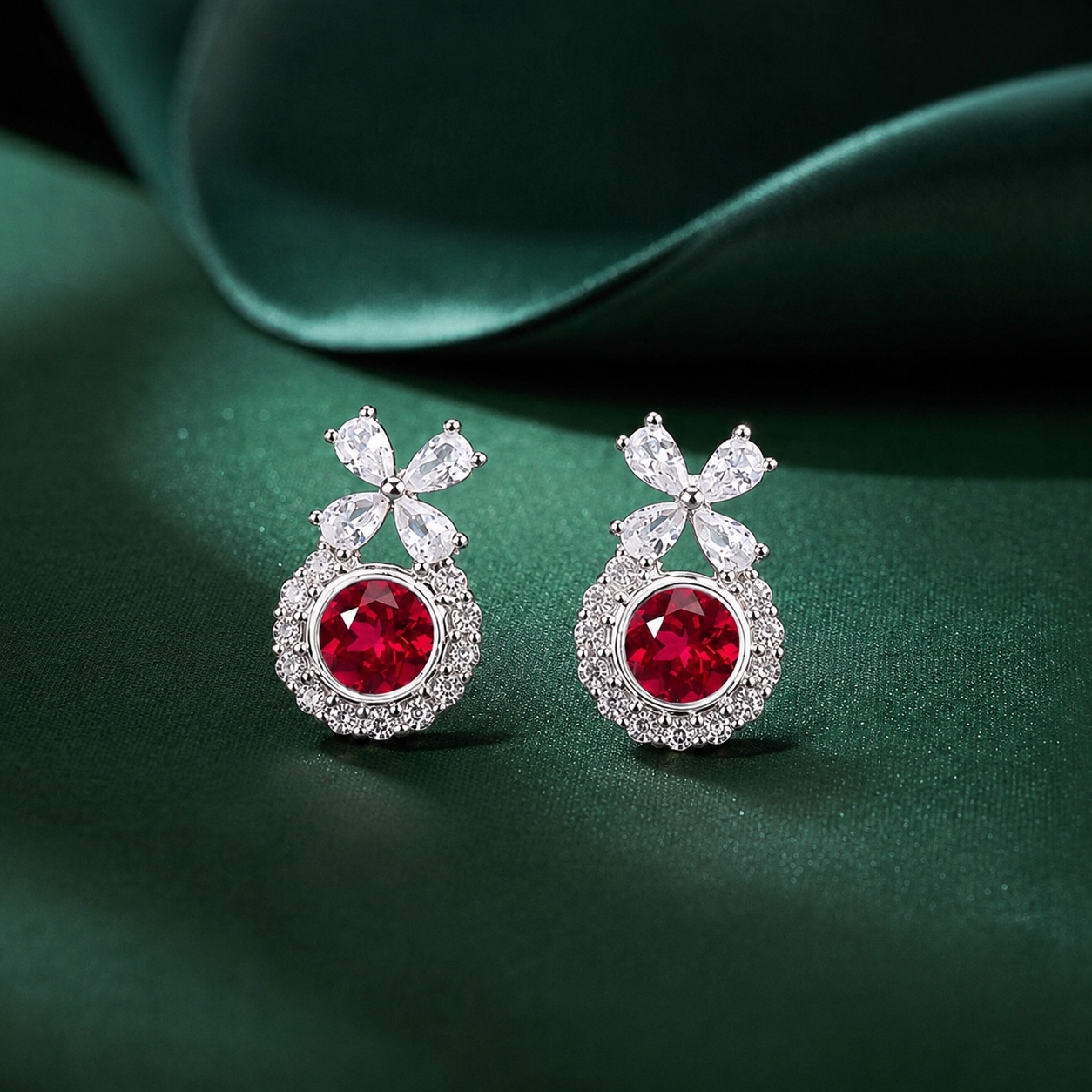 wholesale Light luxury stud earrings for women, pigeon blood 925 sterling silver, round ruby earrings cultivated by the lifting method