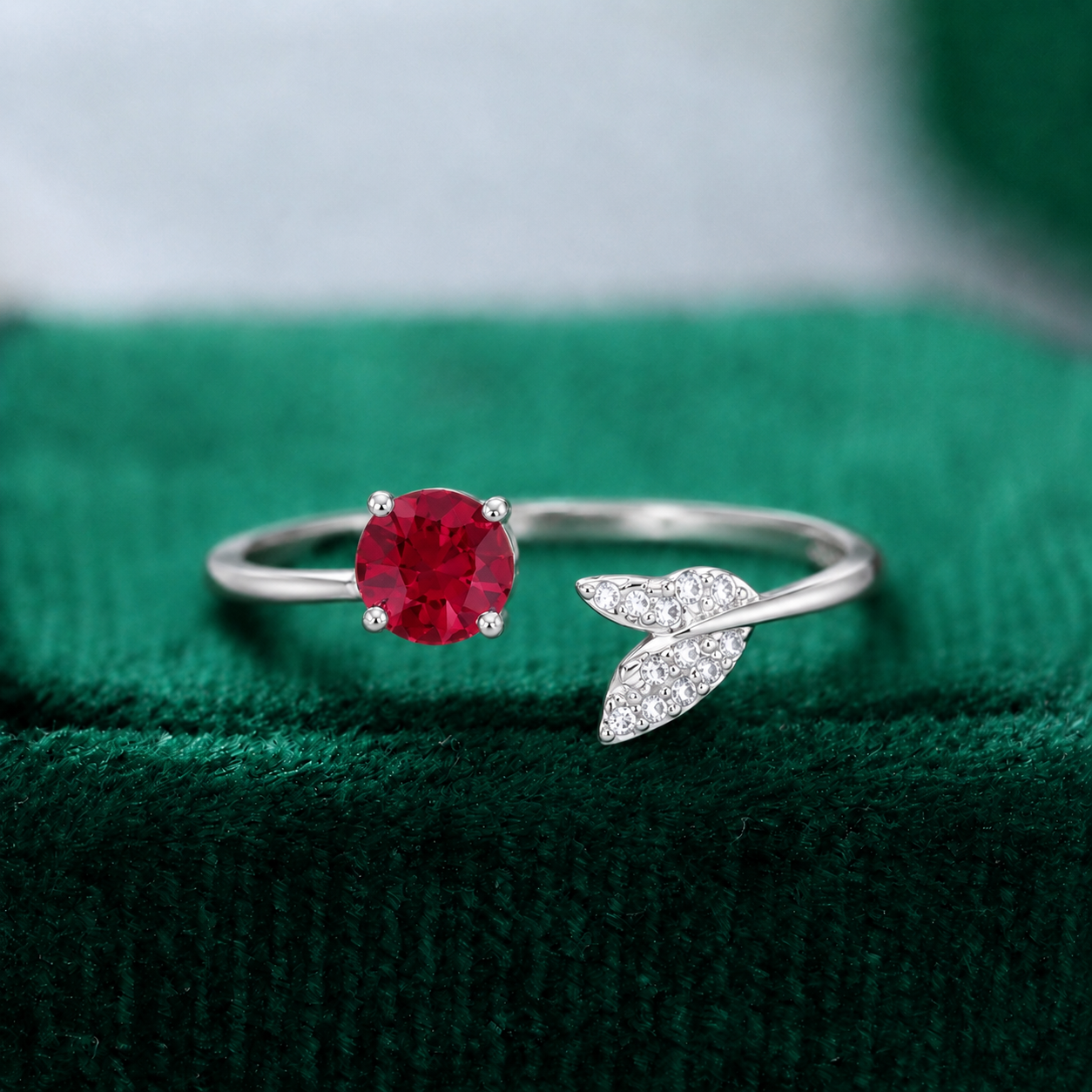 wholesale Adjustable  925 sterling silver round cultivated lab grown ruby  ring, fashionable and high-end jewelry