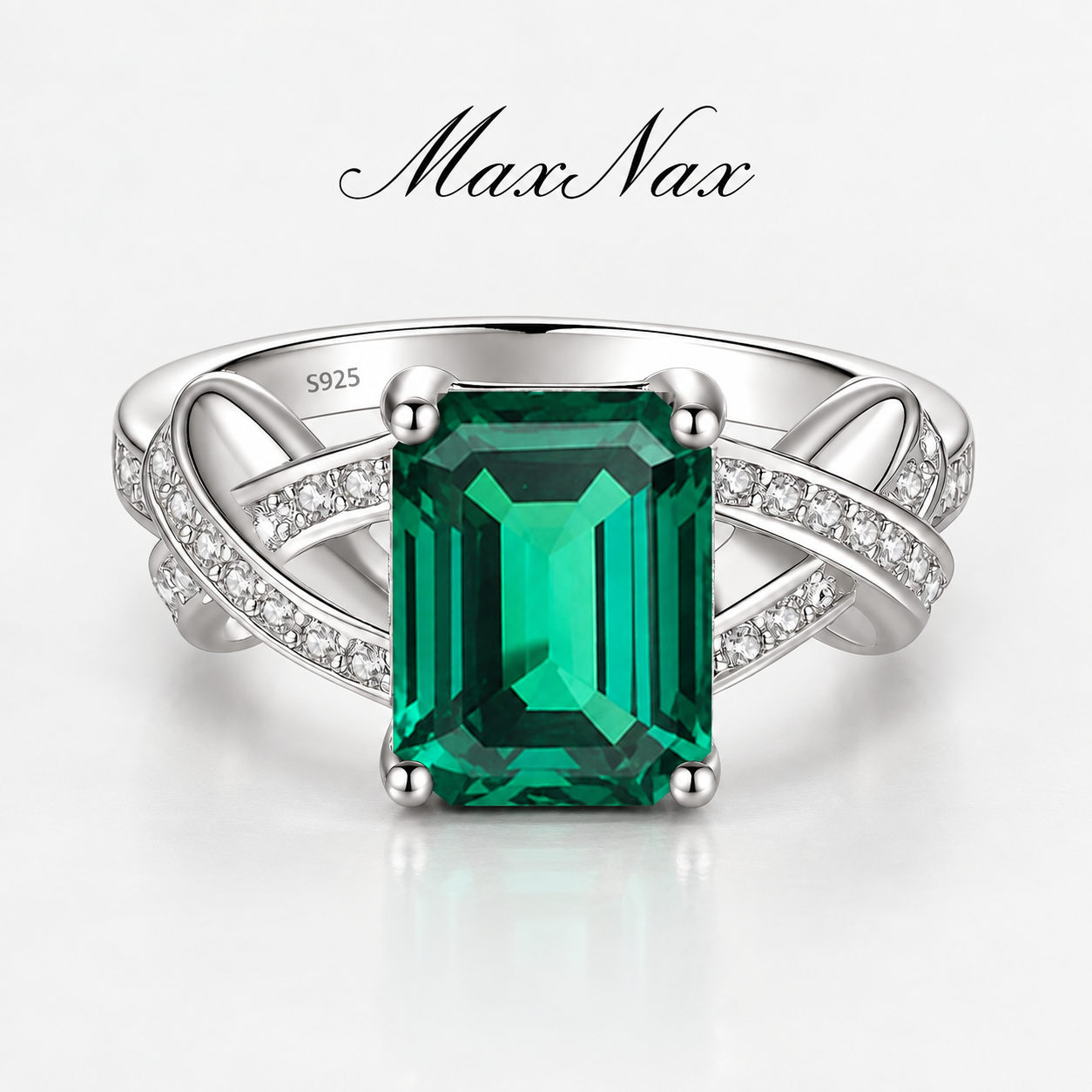 wholesale 925 sterling silver daily 2-carat rectangular lab grown emerald ring cultivated by hydrothermal method