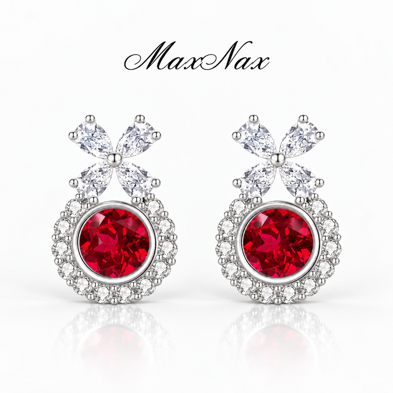 wholesale Light luxury stud earrings for women, pigeon blood 925 sterling silver, round ruby earrings cultivated by the lifting method
