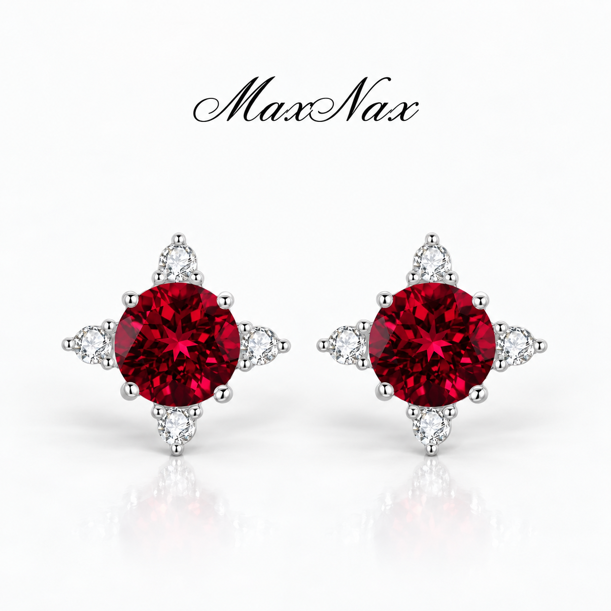wholesale Pigeon blood lab grown ruby red round stud earrings S925 silver cultivated ruby earrings