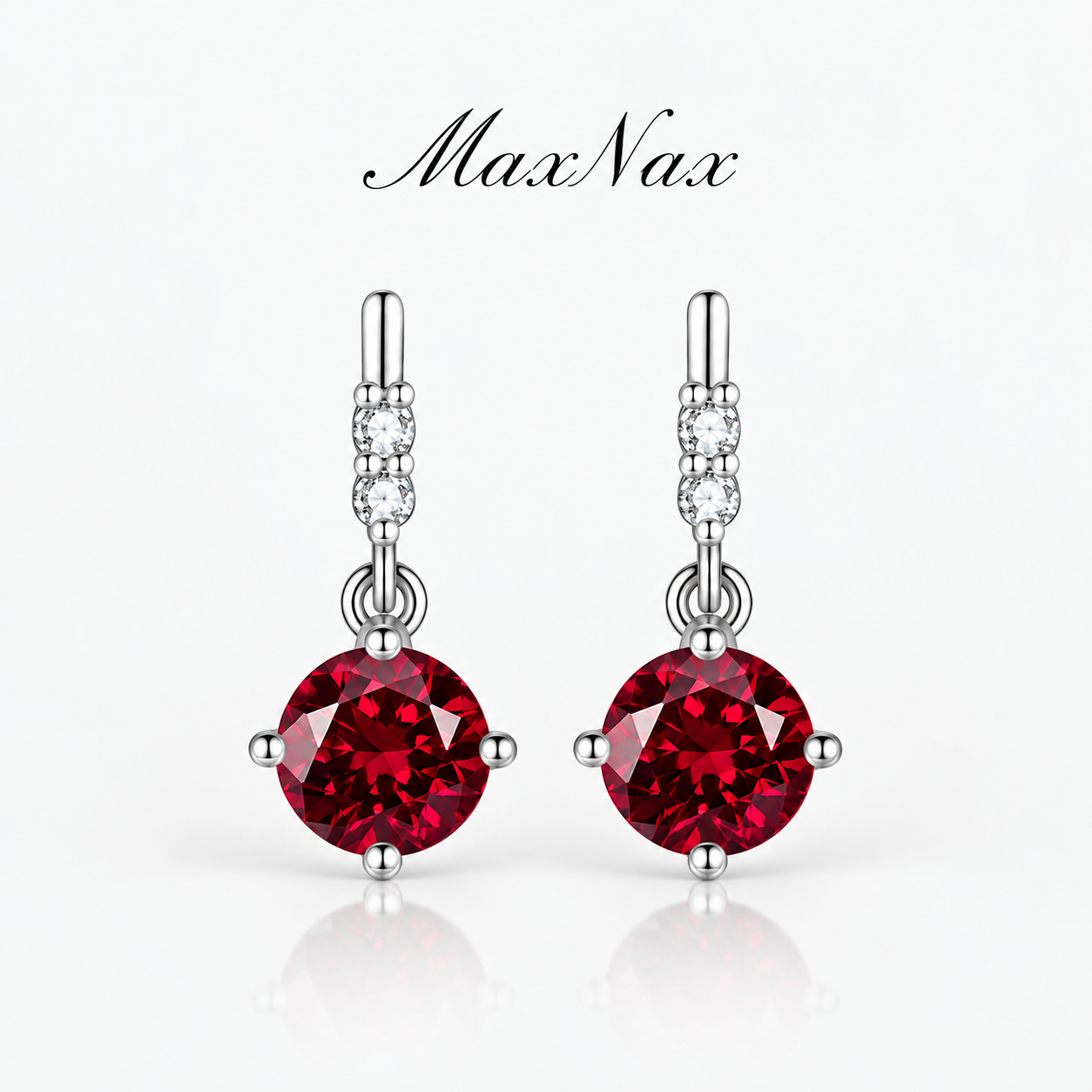 wholesale S925 sterling silver lab grown ruby stud earrings for female breeding pigeons, blood-red round colored gemstone stud earrings