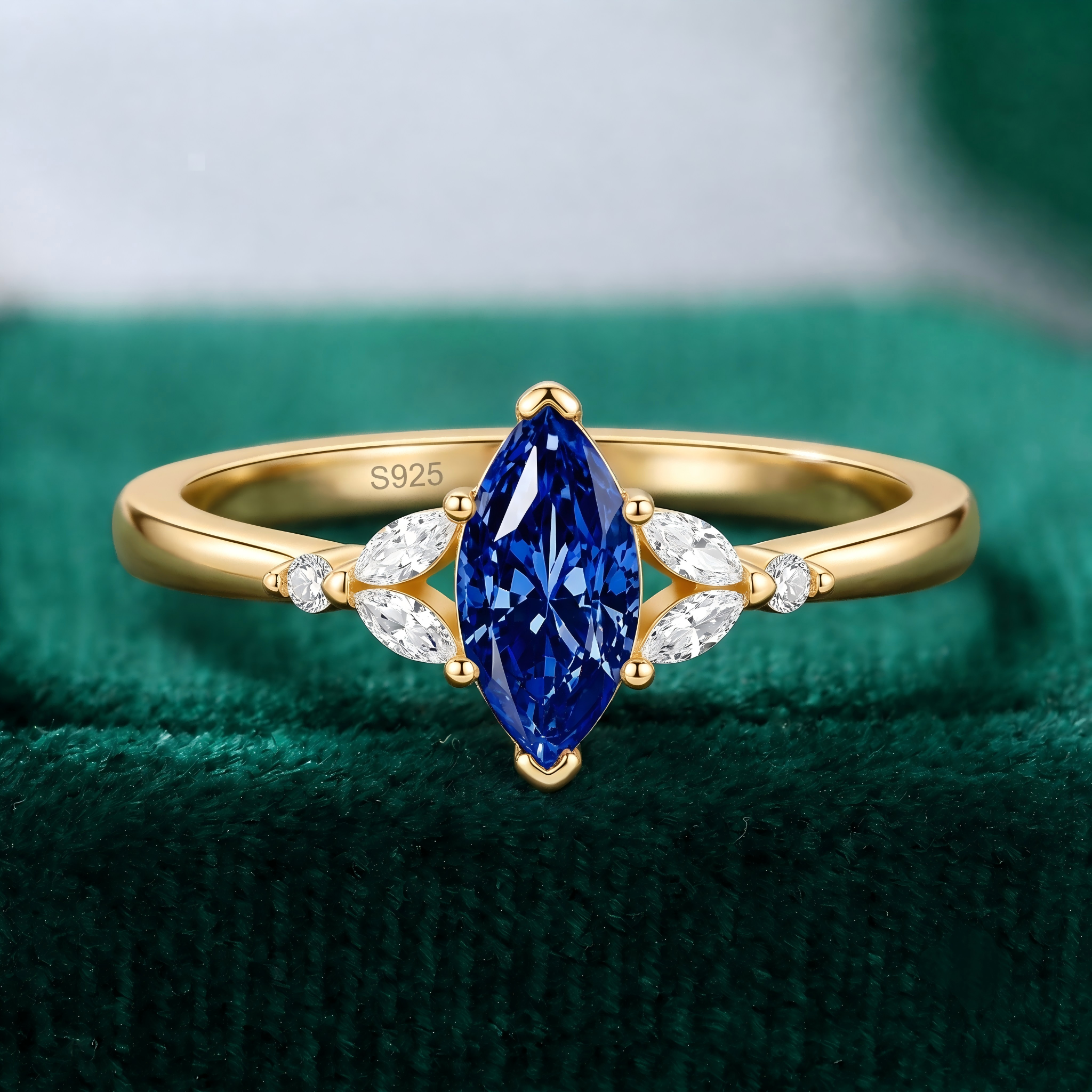 wholesale One Clara Marquise  Cultivated sapphire Sapphire S925 sterling silver Light Luxury high-end ring for women