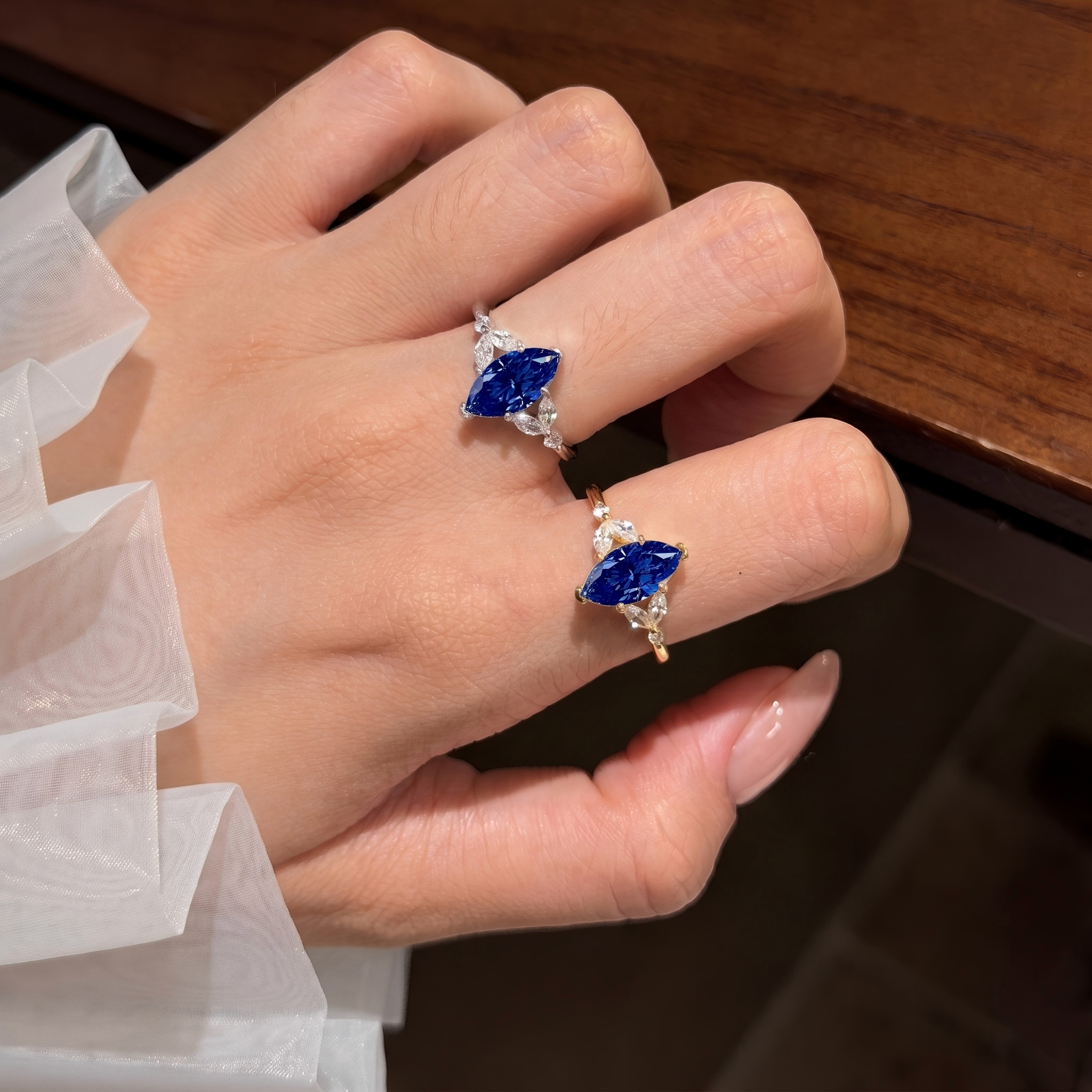 wholesale One Clara Marquise  Cultivated sapphire Sapphire S925 sterling silver Light Luxury high-end ring for women
