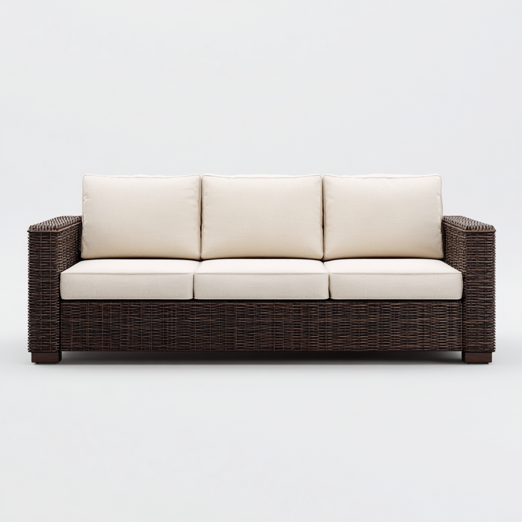 Gartensofa Rattan 205x80x78 cm Beige-Braun - 3-Sitzer Design mit Armlehnen-Vanorvinest